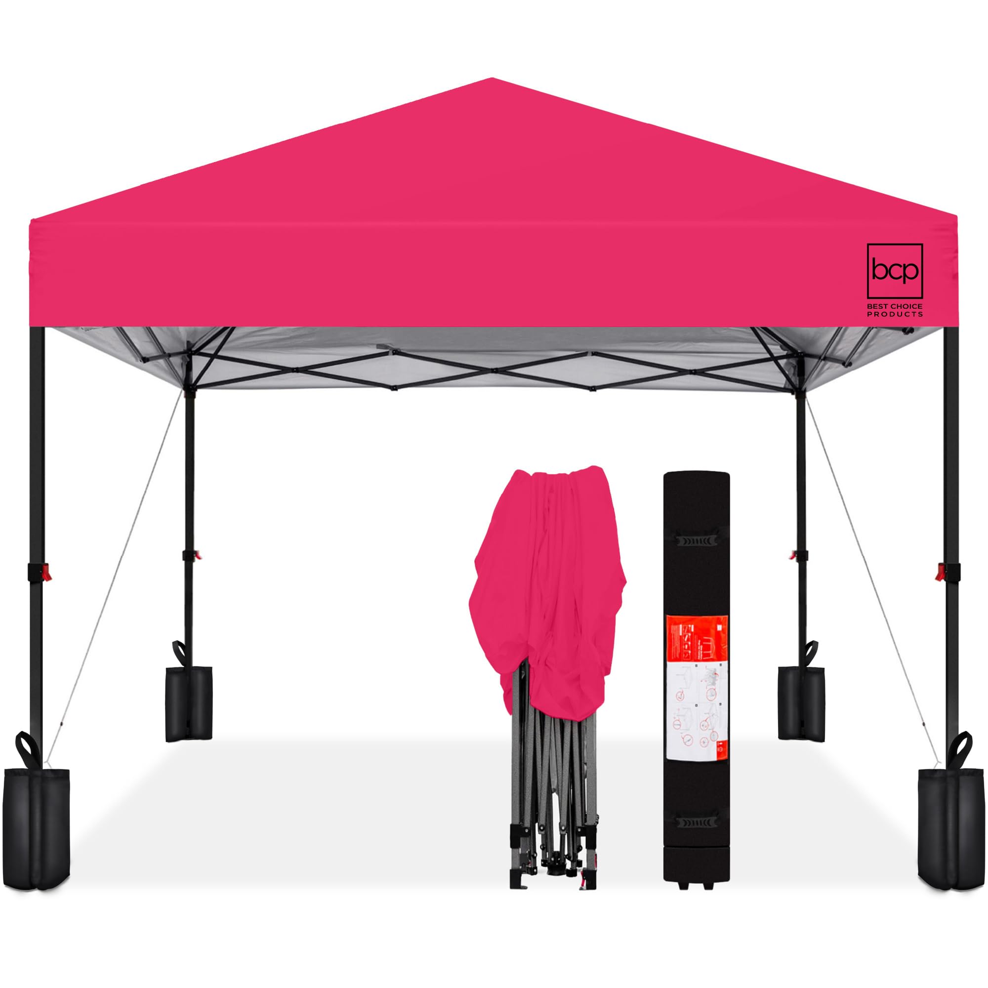 Best Choice Products 10x10ft Pop Up Canopy Tent with Sidewall, 1 Person 1 Minute Set Up, Carry Case, 4 Weight Bags - Pink/White