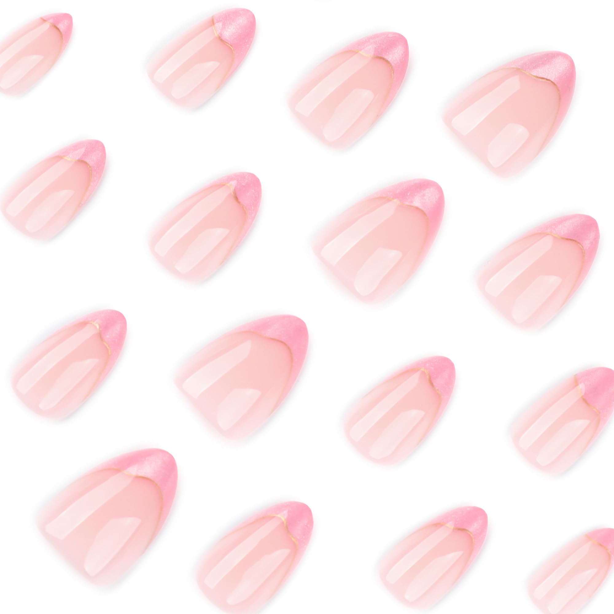Summer French Press On Nails Short Almond, Cute Nude Pink Fake Nails with White French Tip & Brown Dot Detail, Glossy Gel Acrylic Stick On Nails, Perfect for Daily Wear & Gifts, New Packaging, 32PCS