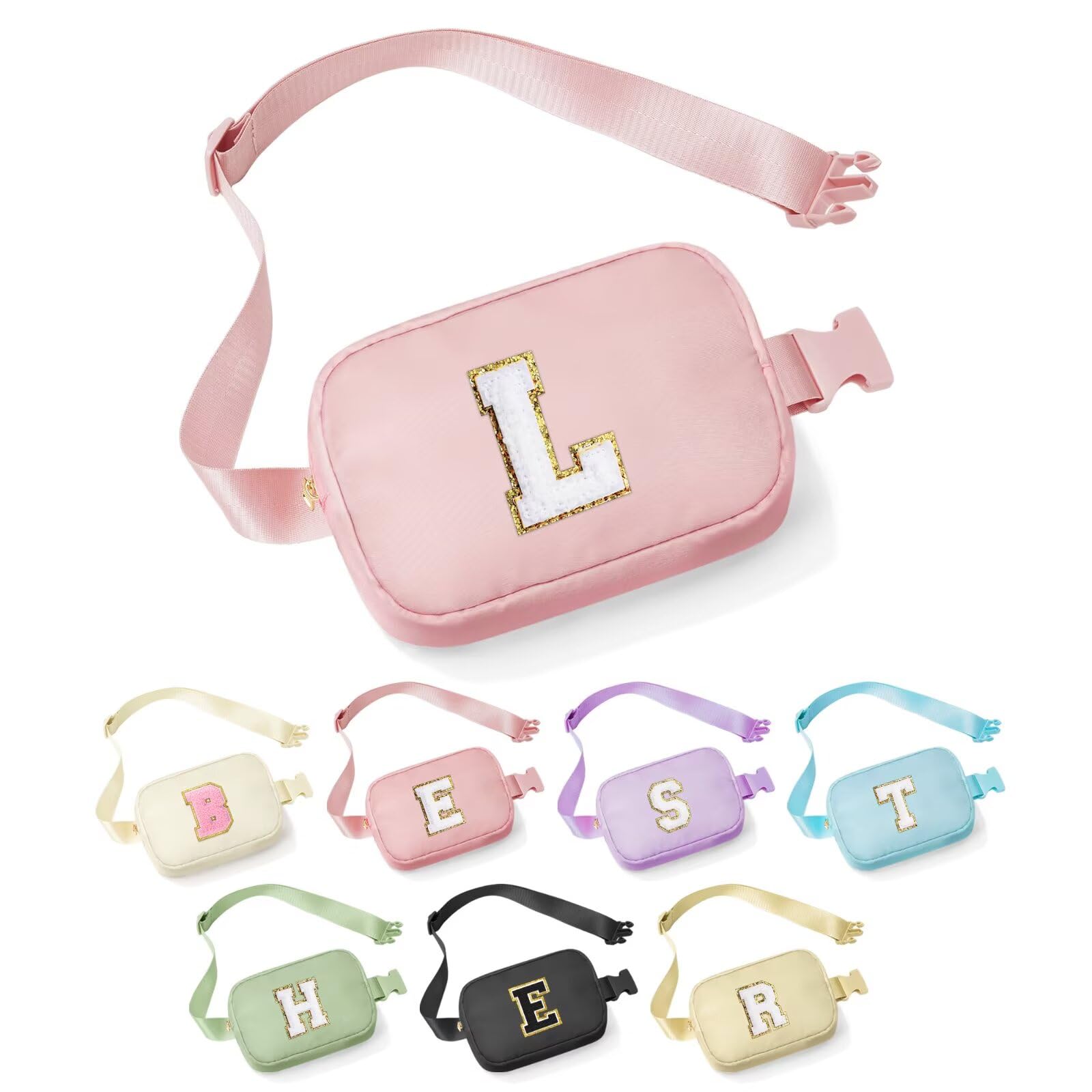 YOOLIFE Sisters Gifts - Pink Initial Crossbody Bag Belt Bag for Sister