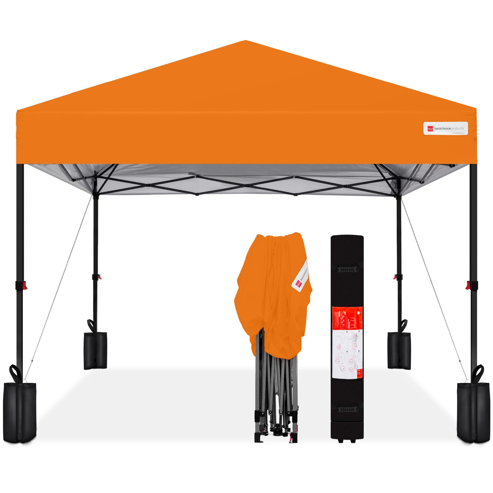 Best Choice Products 10x10ft Pop Up Canopy Tent with Sidewall, 1 Person 1 Minute Set Up, Carry Case, 4 Weight Bags - Pink/White