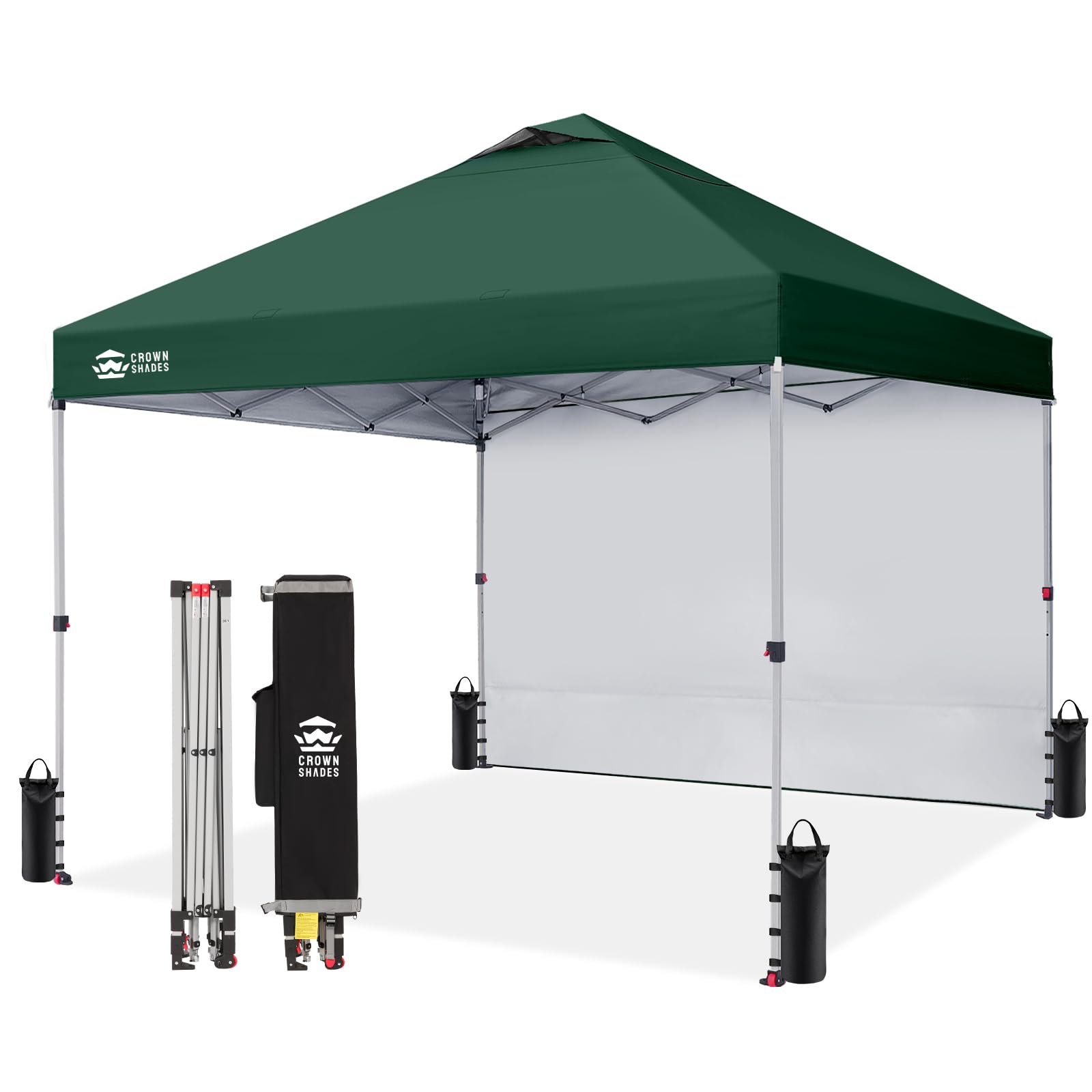 CROWN SHADES 10x10 Pop Up Canopy with 1 Side Wall - Beach Tent with One Push Setup - Outdoor Sun Shade for Events, Parties, Camping - Gazebo with STO-N-Go Cover Bag (White)