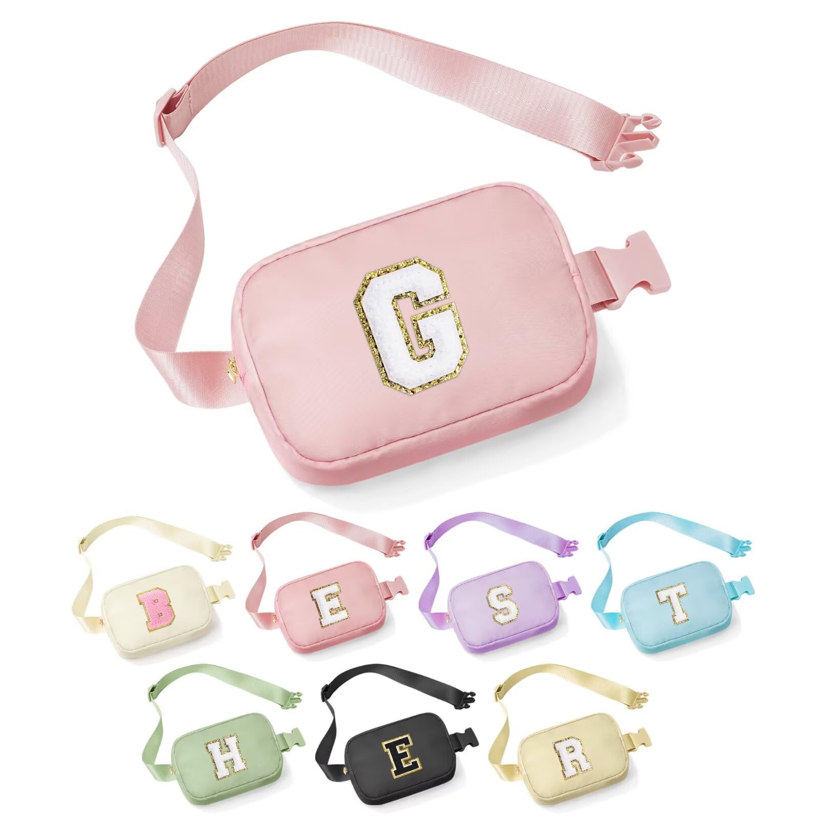 YOOLIFE Sisters Gifts - Pink Initial Crossbody Bag Belt Bag for Sister