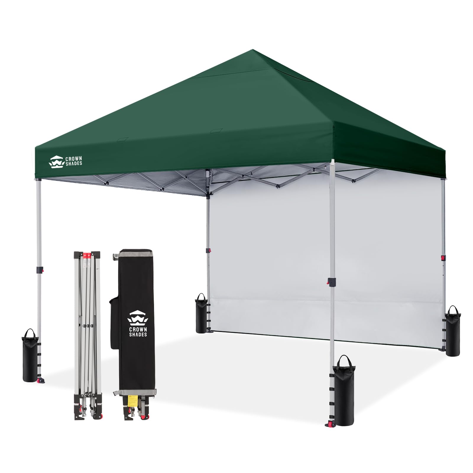 CROWN SHADES 10x10 Pop Up Canopy with 1 Side Wall - Beach Tent with One Push Setup - Outdoor Sun Shade for Events, Parties, Camping - Gazebo with STO-N-Go Cover Bag (White)