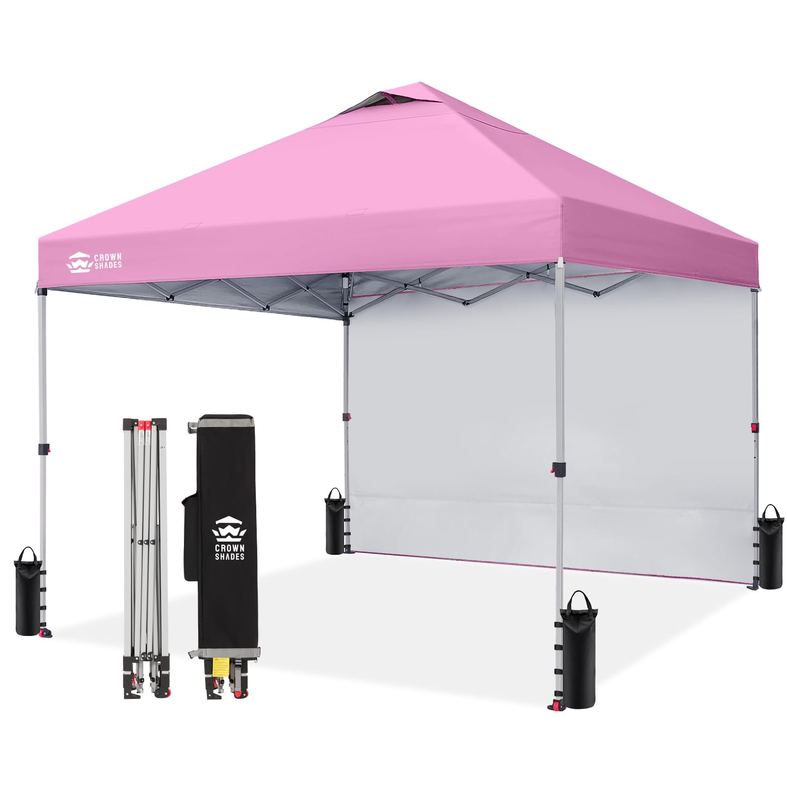 CROWN SHADES 10x10 Pop Up Canopy with 1 Side Wall - Beach Tent with One Push Setup - Outdoor Sun Shade for Events, Parties, Camping - Gazebo with STO-N-Go Cover Bag (White)