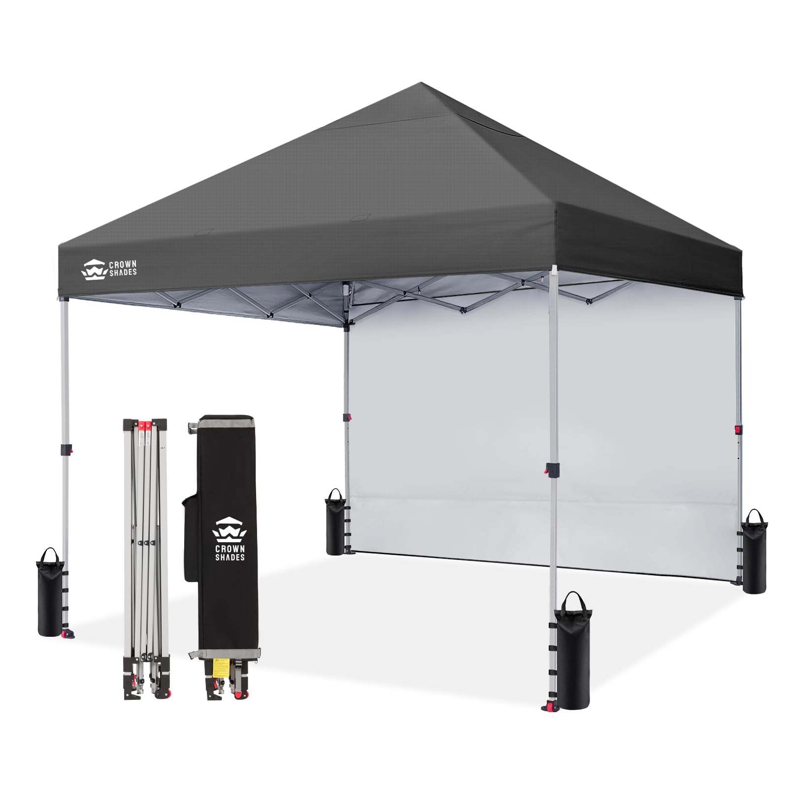 CROWN SHADES 10x10 Pop Up Canopy with 1 Side Wall - Beach Tent with One Push Setup - Outdoor Sun Shade for Events, Parties, Camping - Gazebo with STO-N-Go Cover Bag (White)