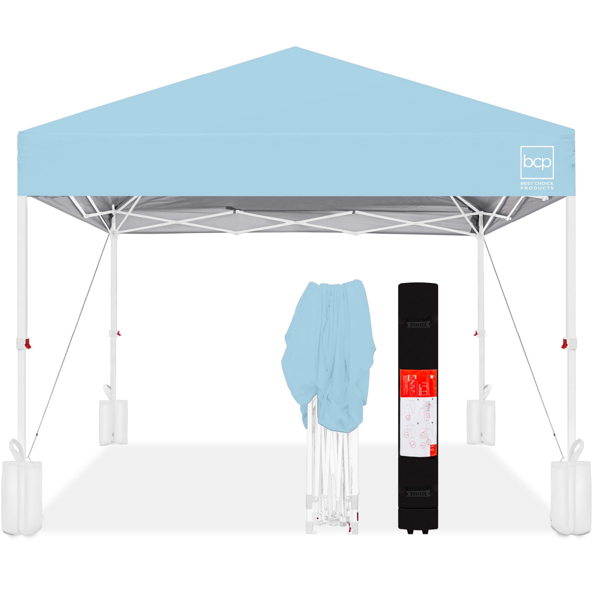 Best Choice Products 10x10ft Pop Up Canopy Tent with Sidewall, 1 Person 1 Minute Set Up, Carry Case, 4 Weight Bags - Pink/White