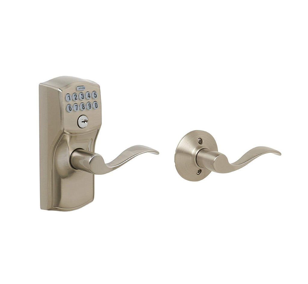 Schlage Plymouth Keypad Lock with Lever Handle, Electronic Keyless Door Entry, Auto‑Lock Enabled, Satin Chrome, FE575 PLY 626 ELA