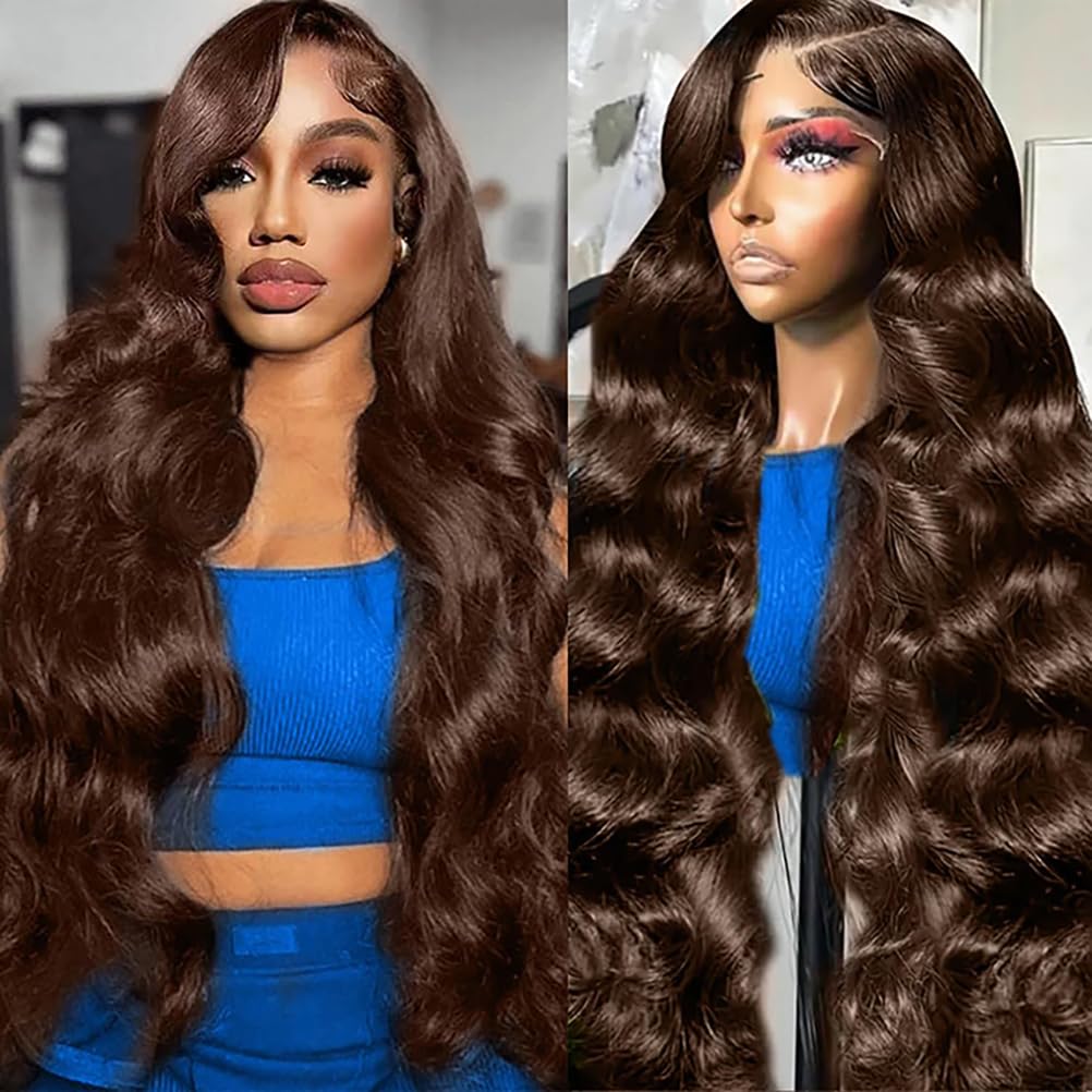 30inch Chocolate Brown Lace Front Wig Human Hair 13x6 Hd Lace Frontal Wigs Human Hair 200 Density Body Wave Chocolate Brown Wig Human Hair pre Plucked Colored Wigs for Women