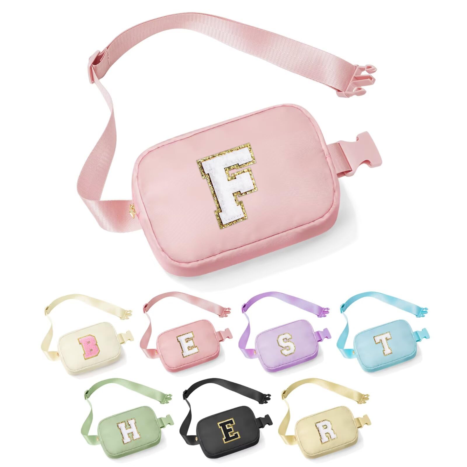 YOOLIFE Sisters Gifts - Pink Initial Crossbody Bag Belt Bag for Sister