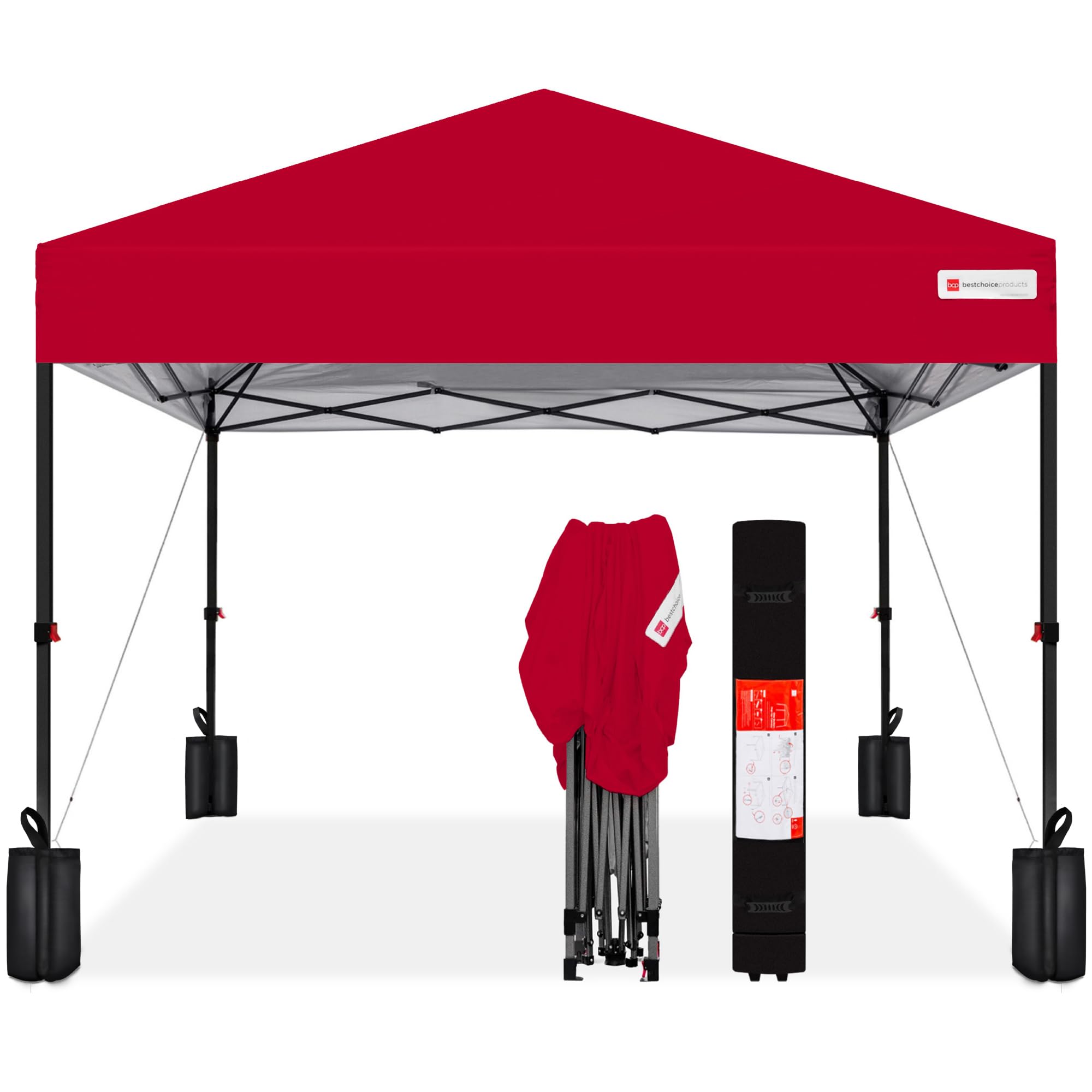 Best Choice Products 10x10ft Pop Up Canopy Tent with Sidewall, 1 Person 1 Minute Set Up, Carry Case, 4 Weight Bags - Pink/White
