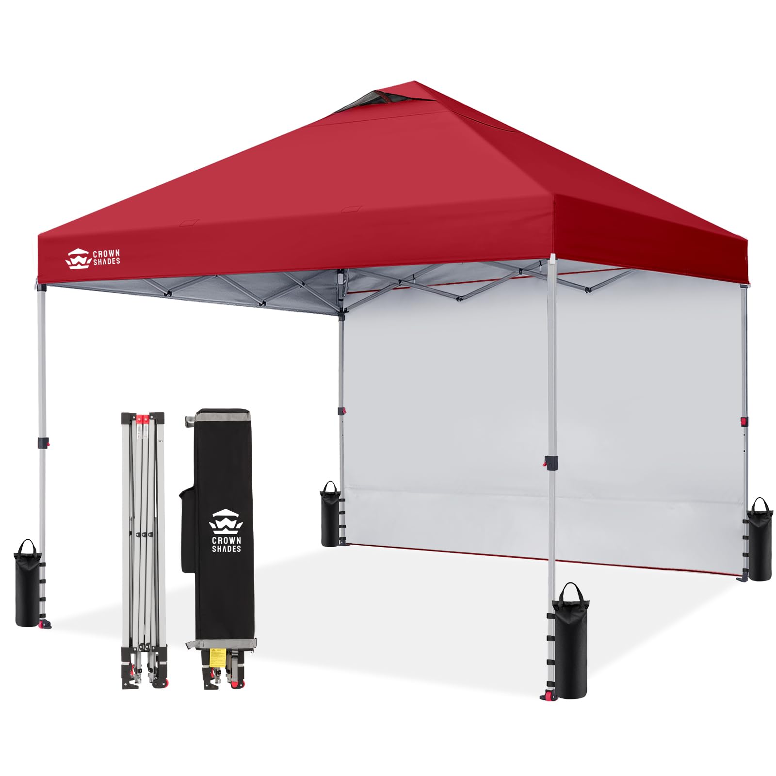 CROWN SHADES 10x10 Pop Up Canopy with 1 Side Wall - Beach Tent with One Push Setup - Outdoor Sun Shade for Events, Parties, Camping - Gazebo with STO-N-Go Cover Bag (White)