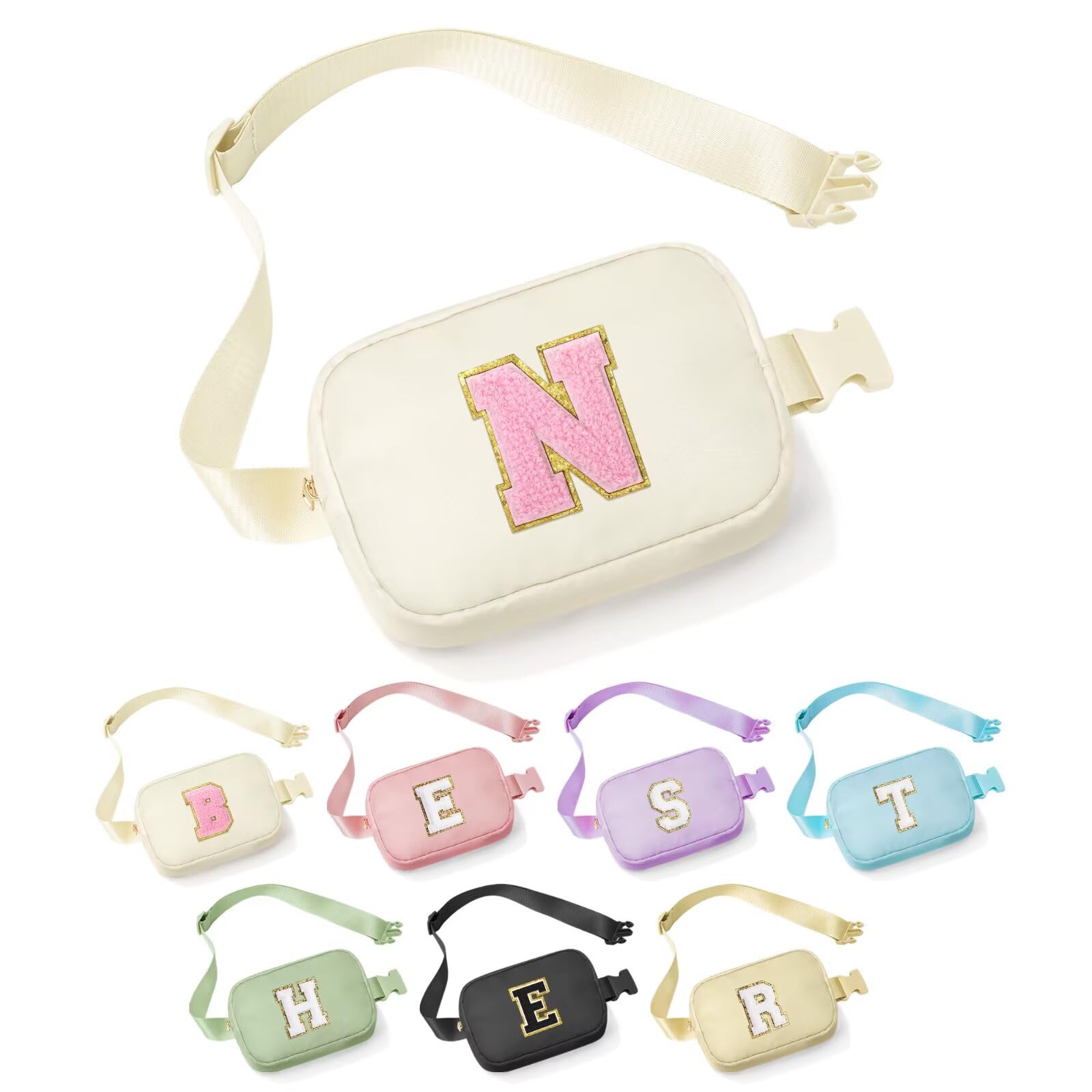 YOOLIFE Sisters Gifts - Pink Initial Crossbody Bag Belt Bag for Sister