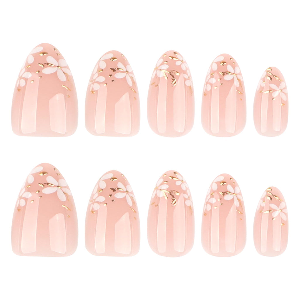Summer French Press On Nails Short Almond, Cute Nude Pink Fake Nails with White French Tip & Brown Dot Detail, Glossy Gel Acrylic Stick On Nails, Perfect for Daily Wear & Gifts, New Packaging, 32PCS