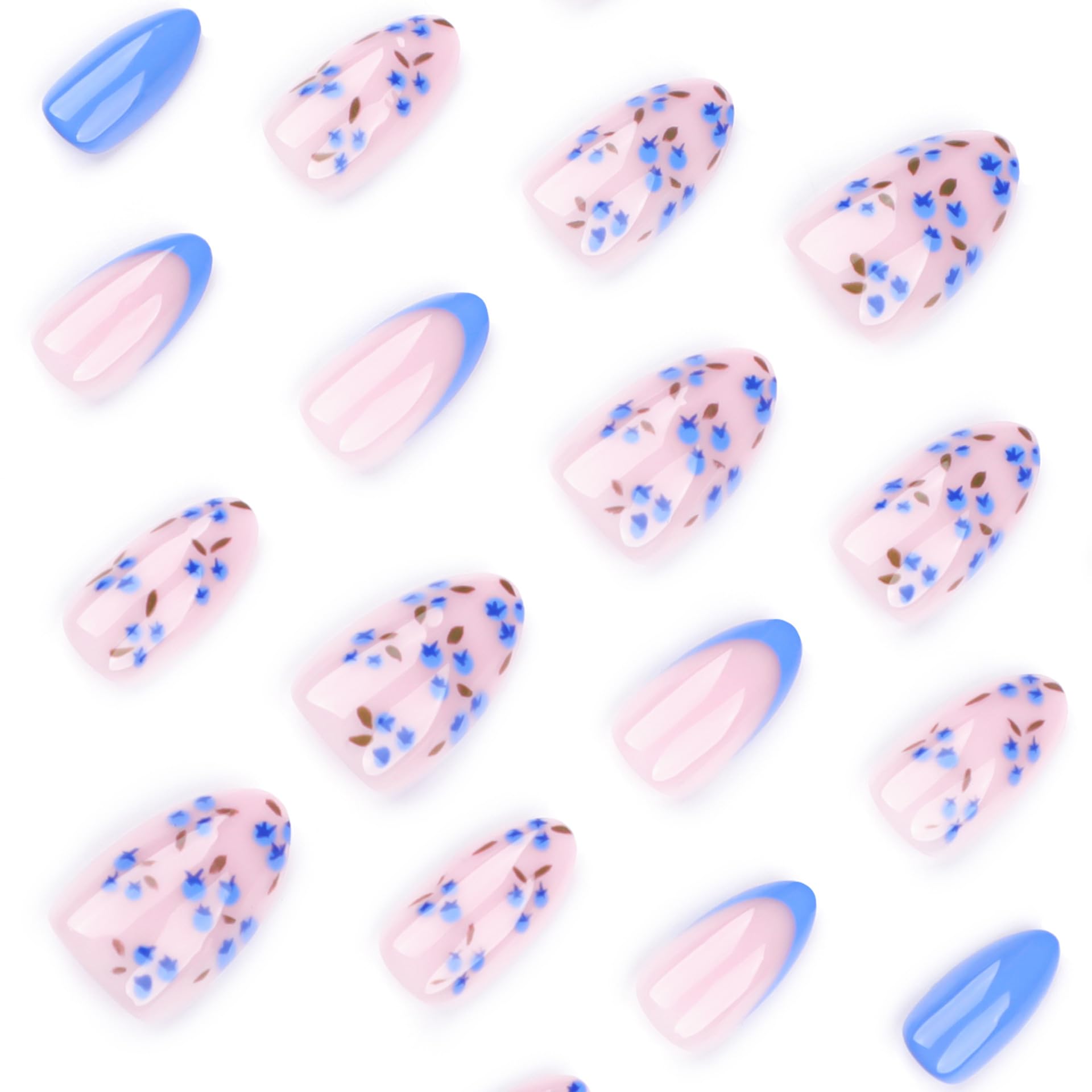 Summer French Press On Nails Short Almond, Cute Nude Pink Fake Nails with White French Tip & Brown Dot Detail, Glossy Gel Acrylic Stick On Nails, Perfect for Daily Wear & Gifts, New Packaging, 32PCS