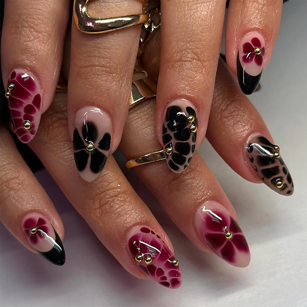 Summer French Press On Nails Short Almond, Cute Nude Pink Fake Nails with White French Tip & Brown Dot Detail, Glossy Gel Acrylic Stick On Nails, Perfect for Daily Wear & Gifts, New Packaging, 32PCS
