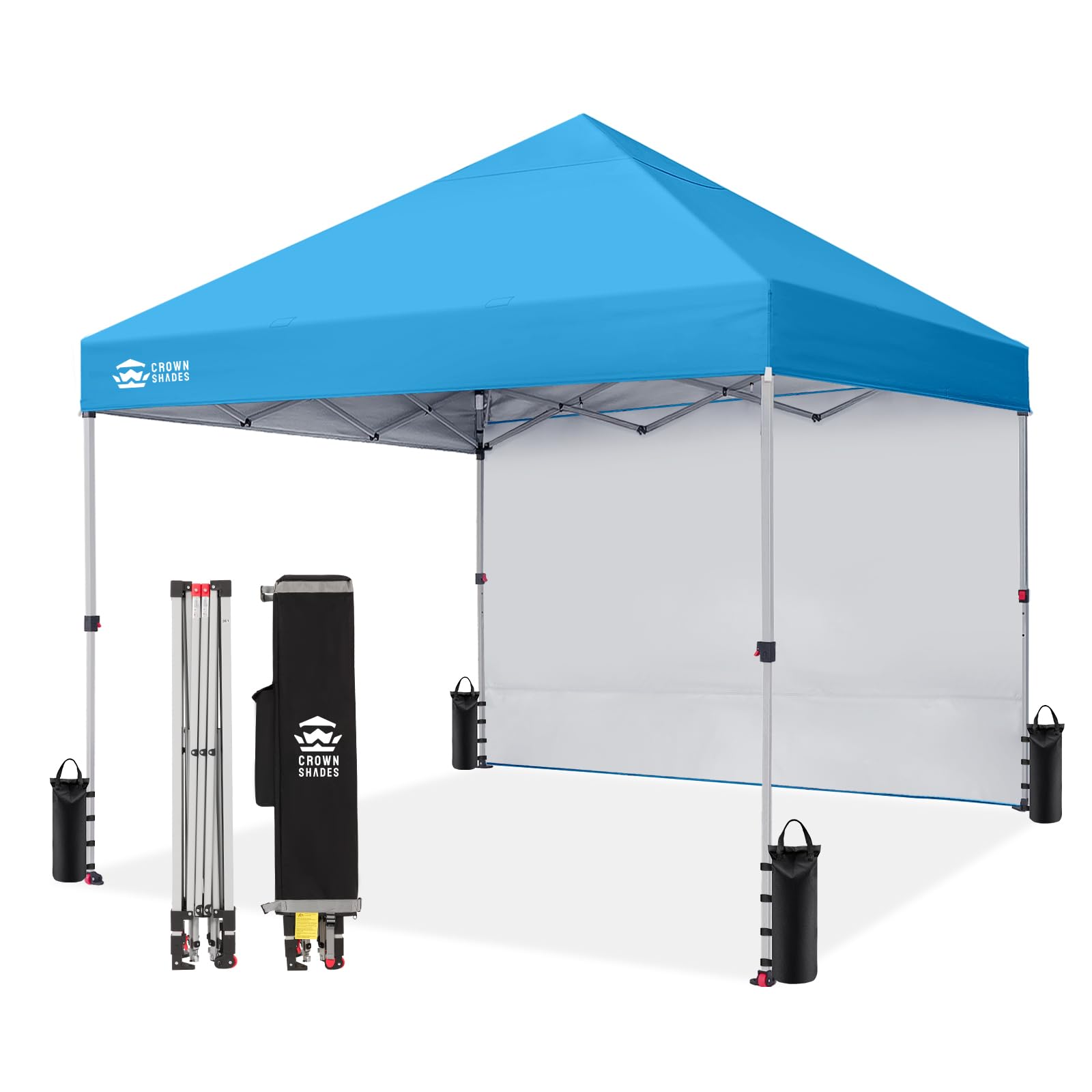 CROWN SHADES 10x10 Pop Up Canopy with 1 Side Wall - Beach Tent with One Push Setup - Outdoor Sun Shade for Events, Parties, Camping - Gazebo with STO-N-Go Cover Bag (White)