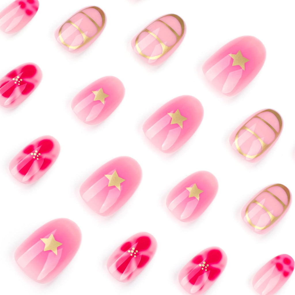 Summer French Press On Nails Short Almond, Cute Nude Pink Fake Nails with White French Tip & Brown Dot Detail, Glossy Gel Acrylic Stick On Nails, Perfect for Daily Wear & Gifts, New Packaging, 32PCS