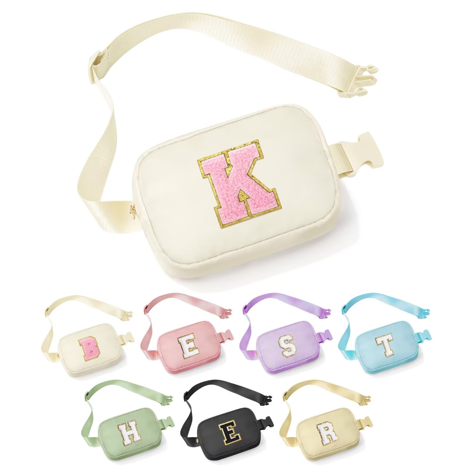 YOOLIFE Sisters Gifts - Pink Initial Crossbody Bag Belt Bag for Sister