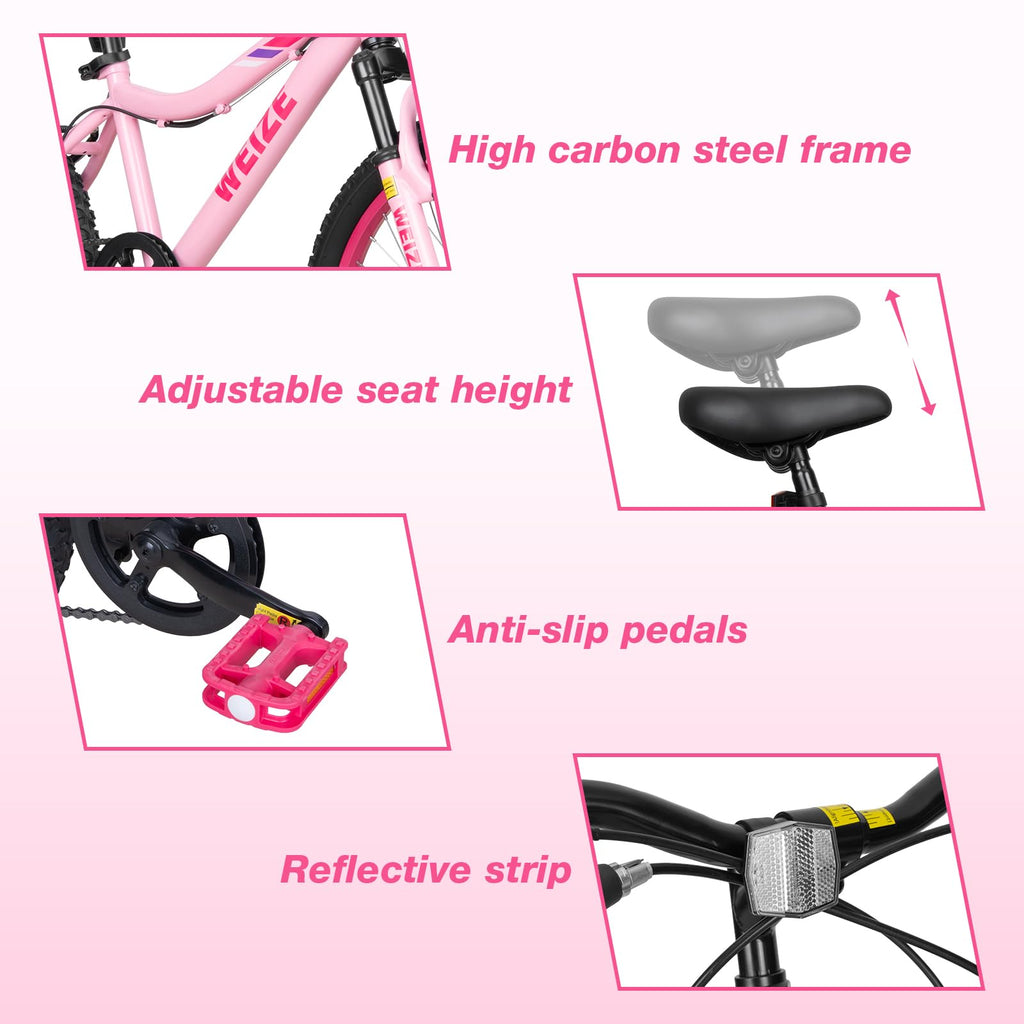 WEIZE 20 24 Inch Kids Mountain Bike,Kids Bike for Girls Age 6-14 Year Old,6 Speed Kid Bicycle with Front Suspension Fork,Adjustable Seat Height,High-Carbon Steel Frame,Ideal for Girl Adventurers