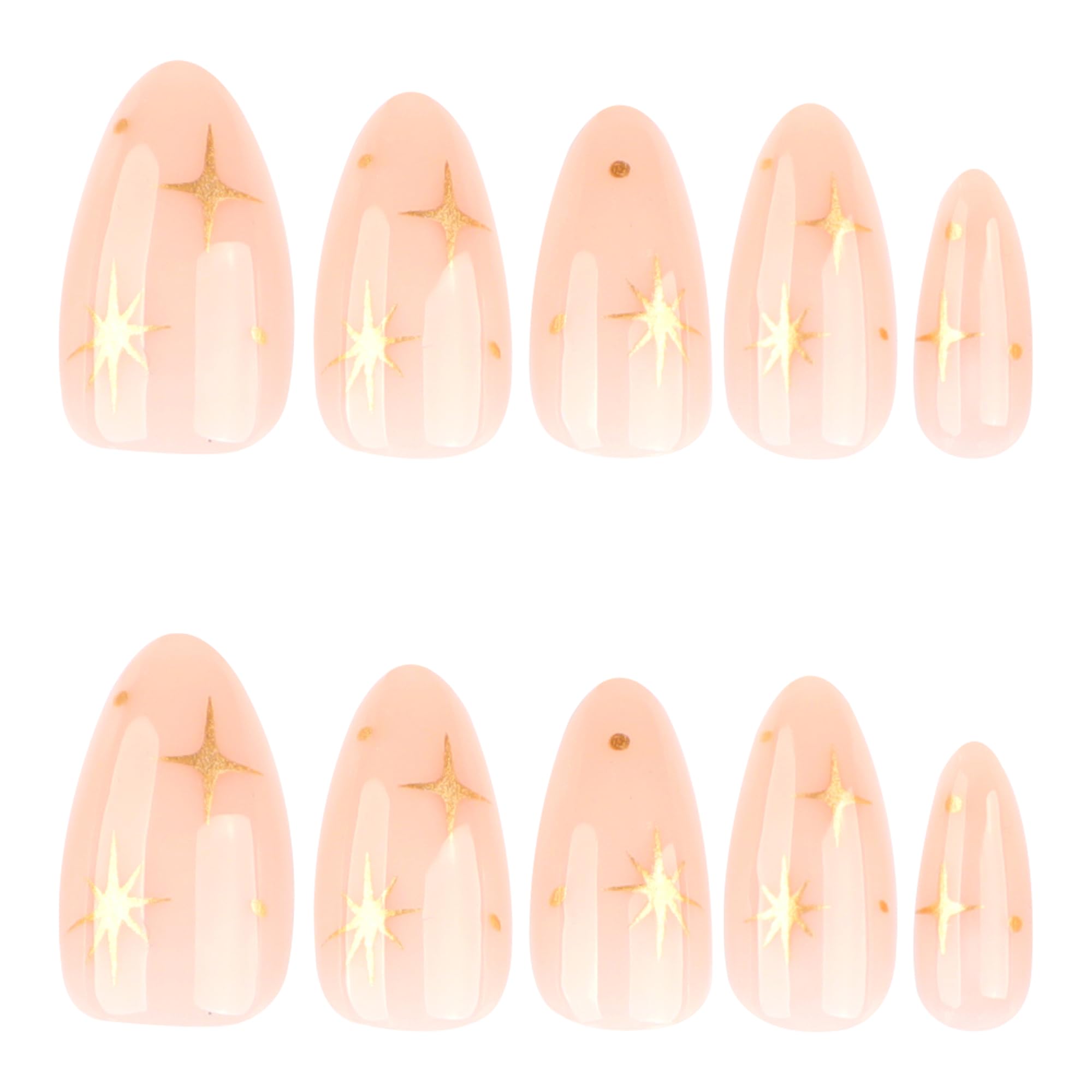 Summer French Press On Nails Short Almond, Cute Nude Pink Fake Nails with White French Tip & Brown Dot Detail, Glossy Gel Acrylic Stick On Nails, Perfect for Daily Wear & Gifts, New Packaging, 32PCS