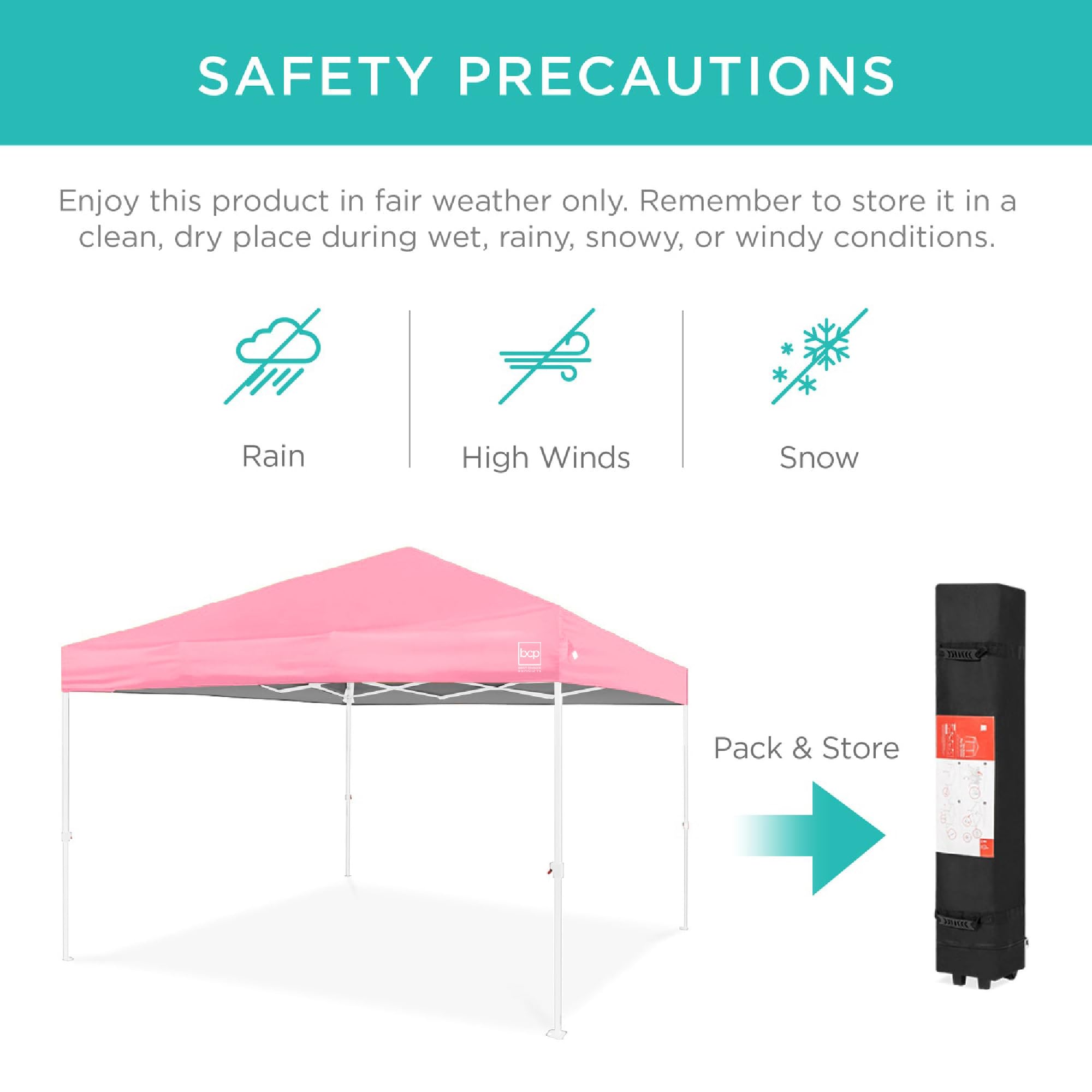 Best Choice Products 10x10ft Pop Up Canopy Tent with Sidewall, 1 Person 1 Minute Set Up, Carry Case, 4 Weight Bags - Pink/White