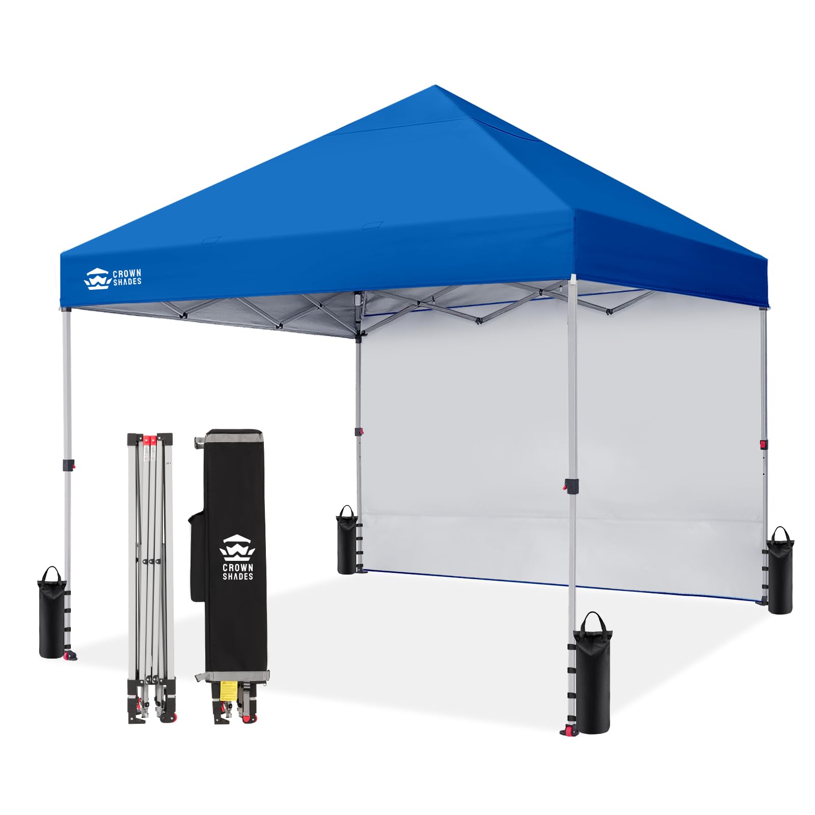 CROWN SHADES 10x10 Pop Up Canopy with 1 Side Wall - Beach Tent with One Push Setup - Outdoor Sun Shade for Events, Parties, Camping - Gazebo with STO-N-Go Cover Bag (White)