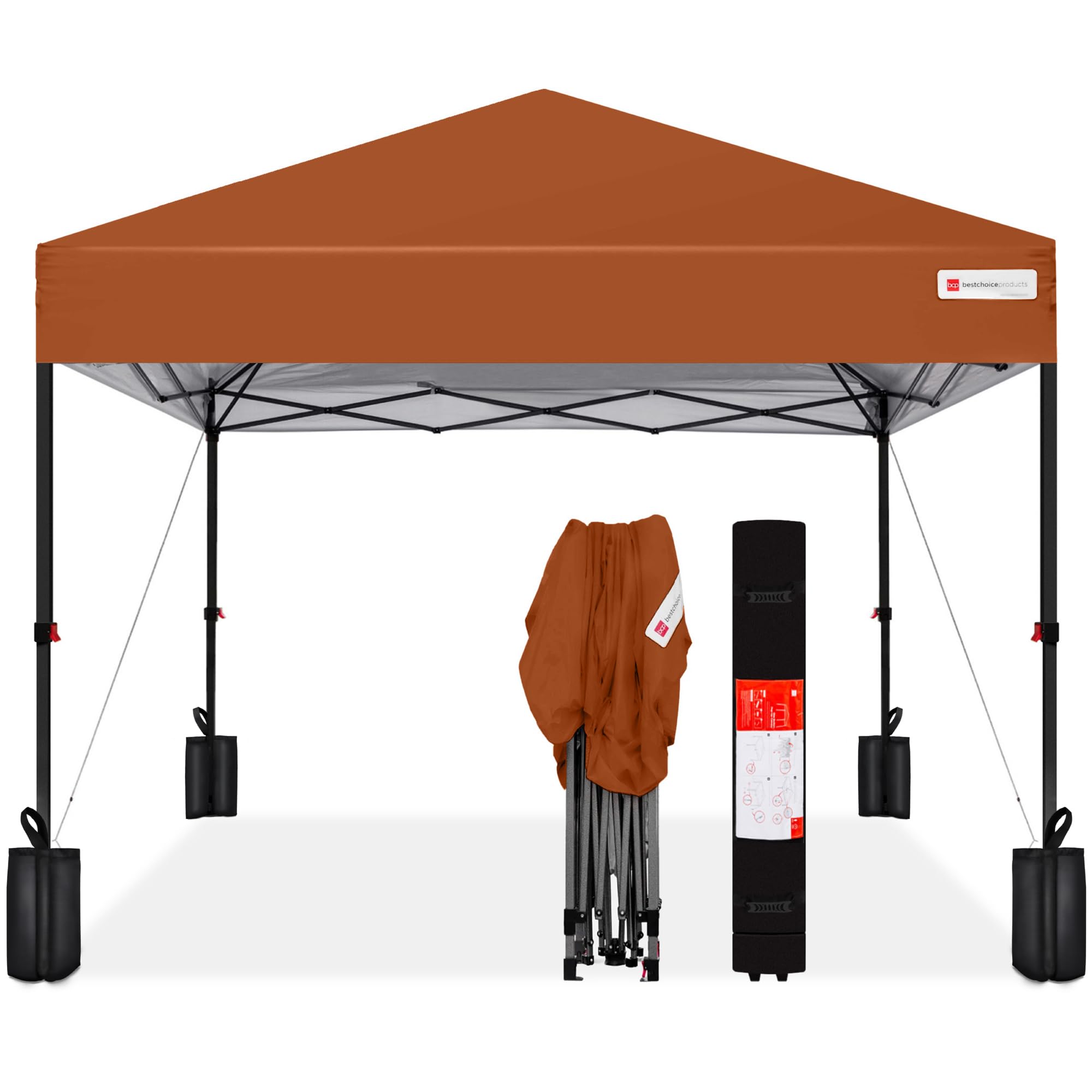Best Choice Products 10x10ft Pop Up Canopy Tent with Sidewall, 1 Person 1 Minute Set Up, Carry Case, 4 Weight Bags - Pink/White