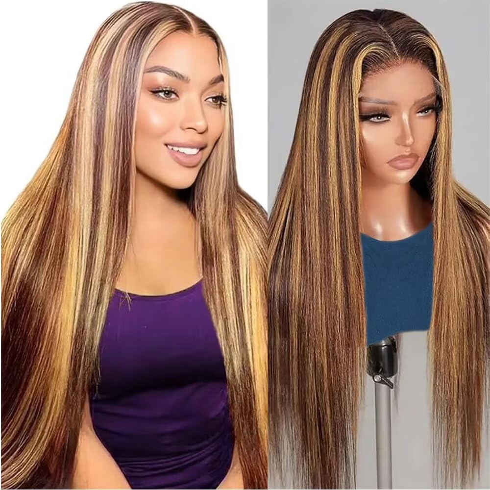 TTSMINS 13x6 Lace Front Wigs Human Hair for Women 180 Density HD Transparent 28 Inch Straight Lace Front Wigs Human Hair Pre Plucked Glueless Lace Frontal Wigs Natural Black Color