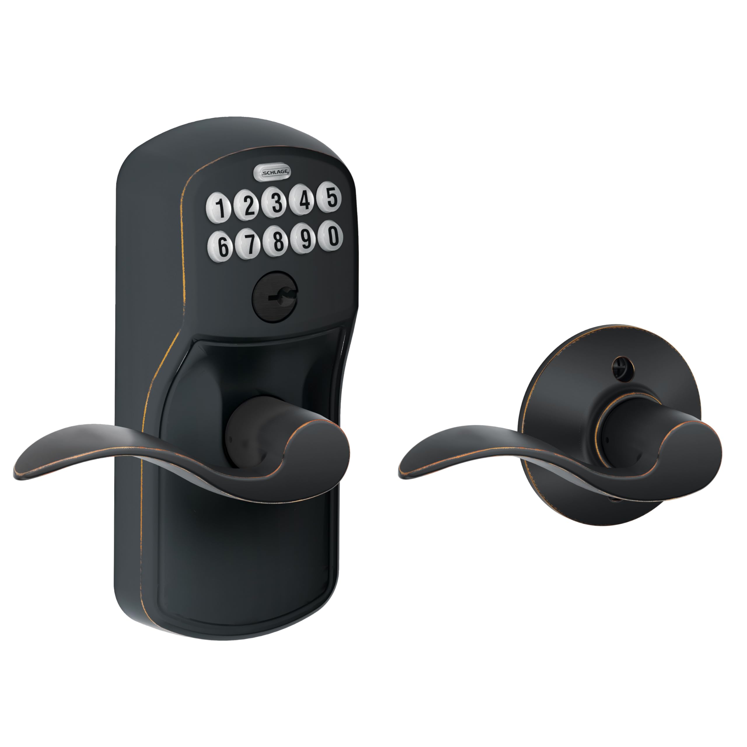 Schlage Plymouth Keypad Lock with Lever Handle, Electronic Keyless Door Entry, Auto‑Lock Enabled, Satin Chrome, FE575 PLY 626 ELA