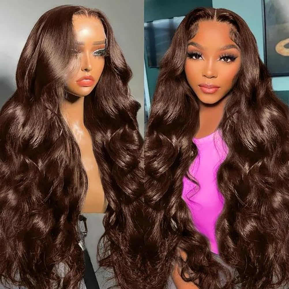30inch Chocolate Brown Lace Front Wig Human Hair 13x6 Hd Lace Frontal Wigs Human Hair 200 Density Body Wave Chocolate Brown Wig Human Hair pre Plucked Colored Wigs for Women