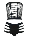 LEMON GIRL Women's Lingerie Fishnet BabyDoll Bodysuit Mini Dress Set One Size