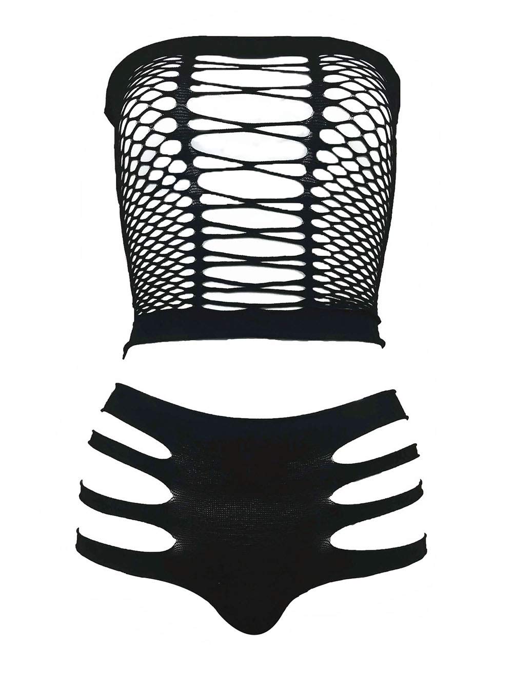 LEMON GIRL Women's Lingerie Fishnet BabyDoll Bodysuit Mini Dress Set One Size