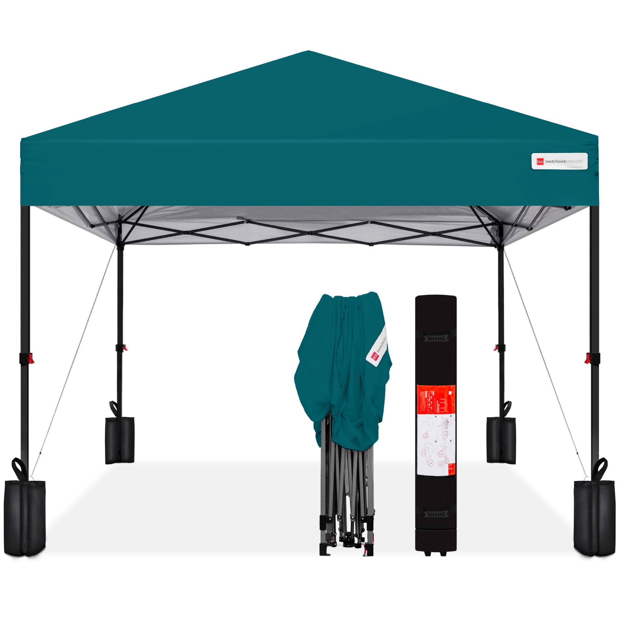 Best Choice Products 10x10ft Pop Up Canopy Tent with Sidewall, 1 Person 1 Minute Set Up, Carry Case, 4 Weight Bags - Pink/White