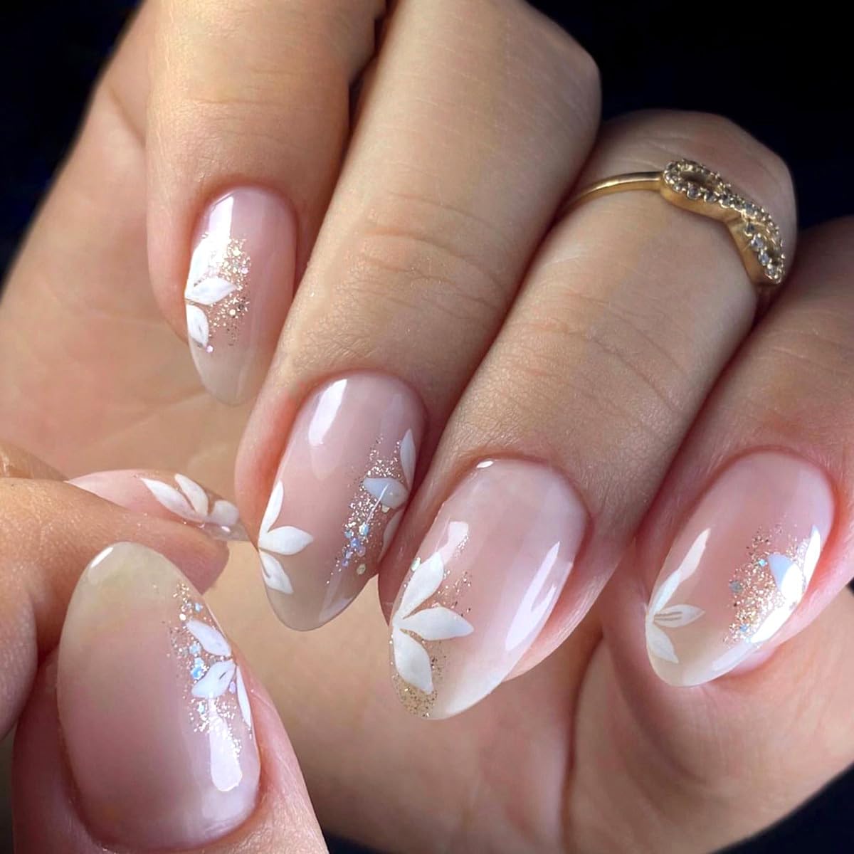 Summer French Press On Nails Short Almond, Cute Nude Pink Fake Nails with White French Tip & Brown Dot Detail, Glossy Gel Acrylic Stick On Nails, Perfect for Daily Wear & Gifts, New Packaging, 32PCS