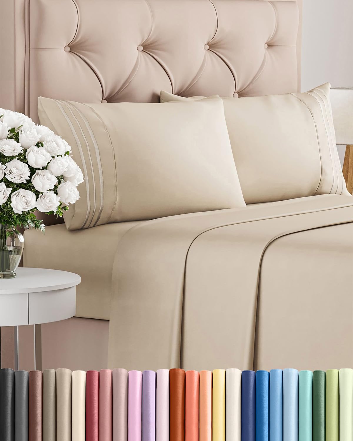 Queen Size 4 Piece Sheet Set - Comfy Breathable & Cooling Sheets - Hotel Luxury Bed Sheets for Women & Men - Deep Pockets, Easy-Fit, Extra Soft and Wrinkle Free Sheets - White Oeko-Tex Bed Sheet Set