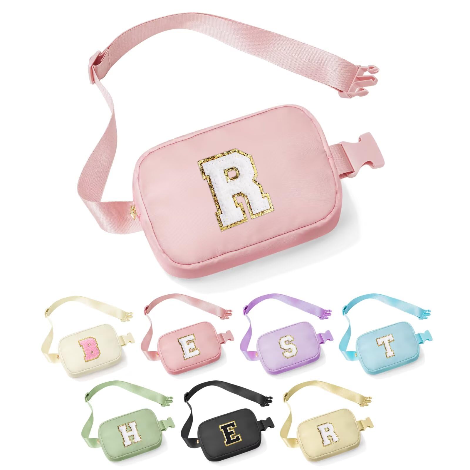YOOLIFE Sisters Gifts - Pink Initial Crossbody Bag Belt Bag for Sister
