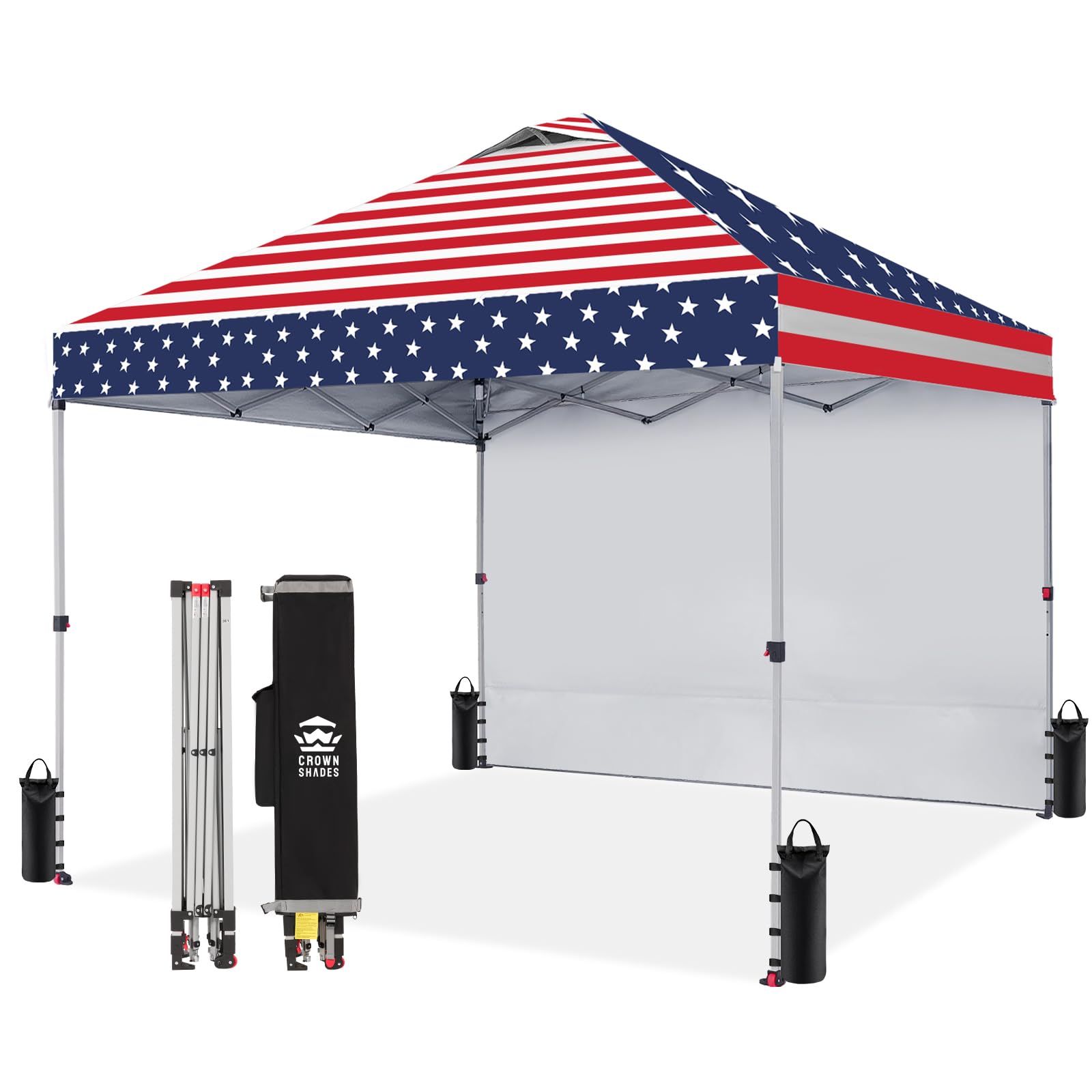 CROWN SHADES 10x10 Pop Up Canopy with 1 Side Wall - Beach Tent with One Push Setup - Outdoor Sun Shade for Events, Parties, Camping - Gazebo with STO-N-Go Cover Bag (White)