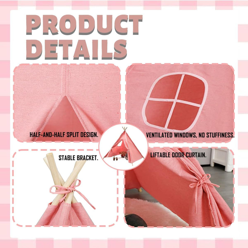 6Pcs Kids Teepees,Teepee Tents for Adults,Teepee Tent for Kids Slumber Party,Conical Indoor Tent,Washable Outdoor Play Tents,Foldable and Washable Suitable for Party Picnic Indoor Outdoor