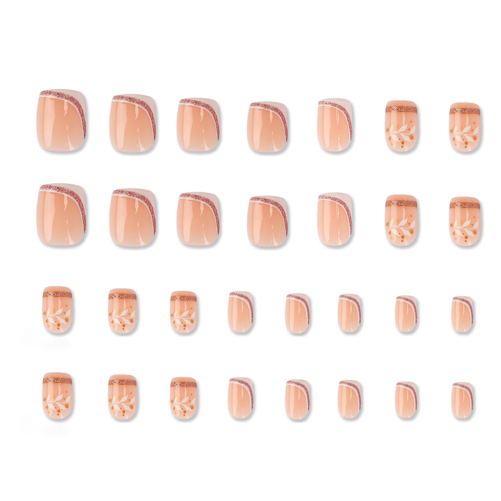 Summer French Press On Nails Short Almond, Cute Nude Pink Fake Nails with White French Tip & Brown Dot Detail, Glossy Gel Acrylic Stick On Nails, Perfect for Daily Wear & Gifts, New Packaging, 32PCS