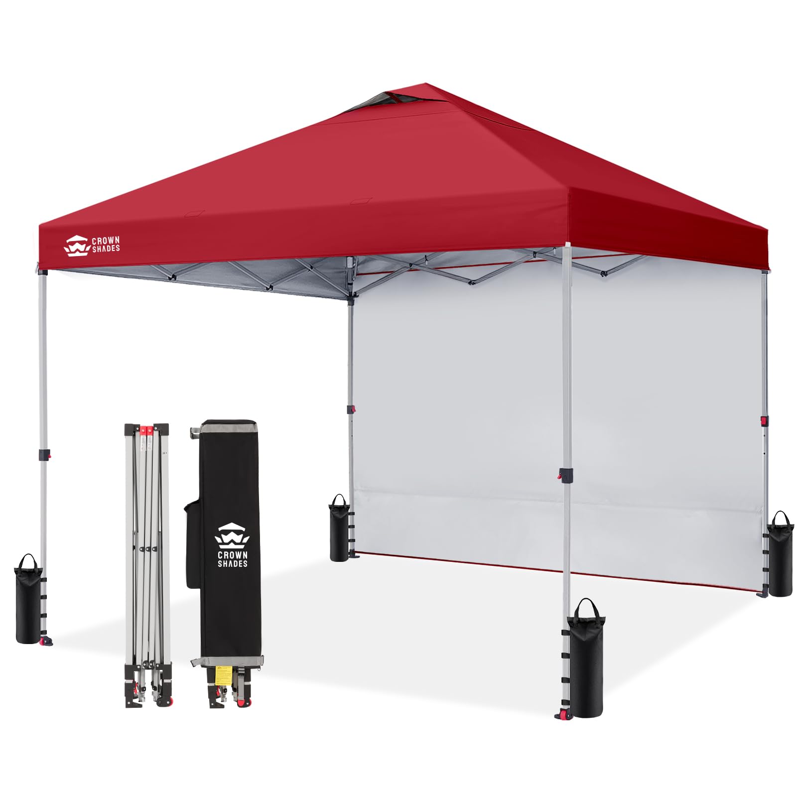 CROWN SHADES 10x10 Pop Up Canopy with 1 Side Wall - Beach Tent with One Push Setup - Outdoor Sun Shade for Events, Parties, Camping - Gazebo with STO-N-Go Cover Bag (White)