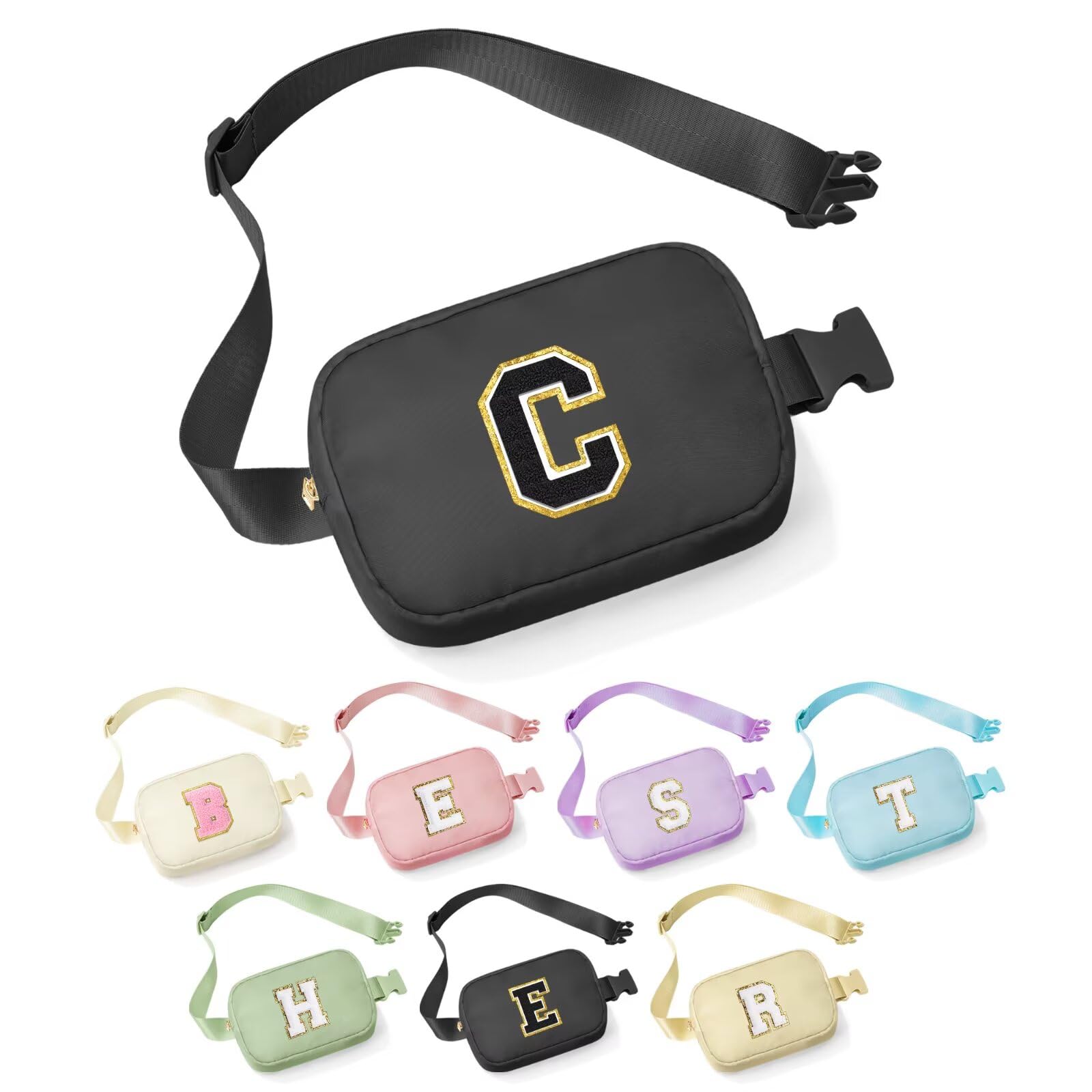 YOOLIFE Sisters Gifts - Pink Initial Crossbody Bag Belt Bag for Sister
