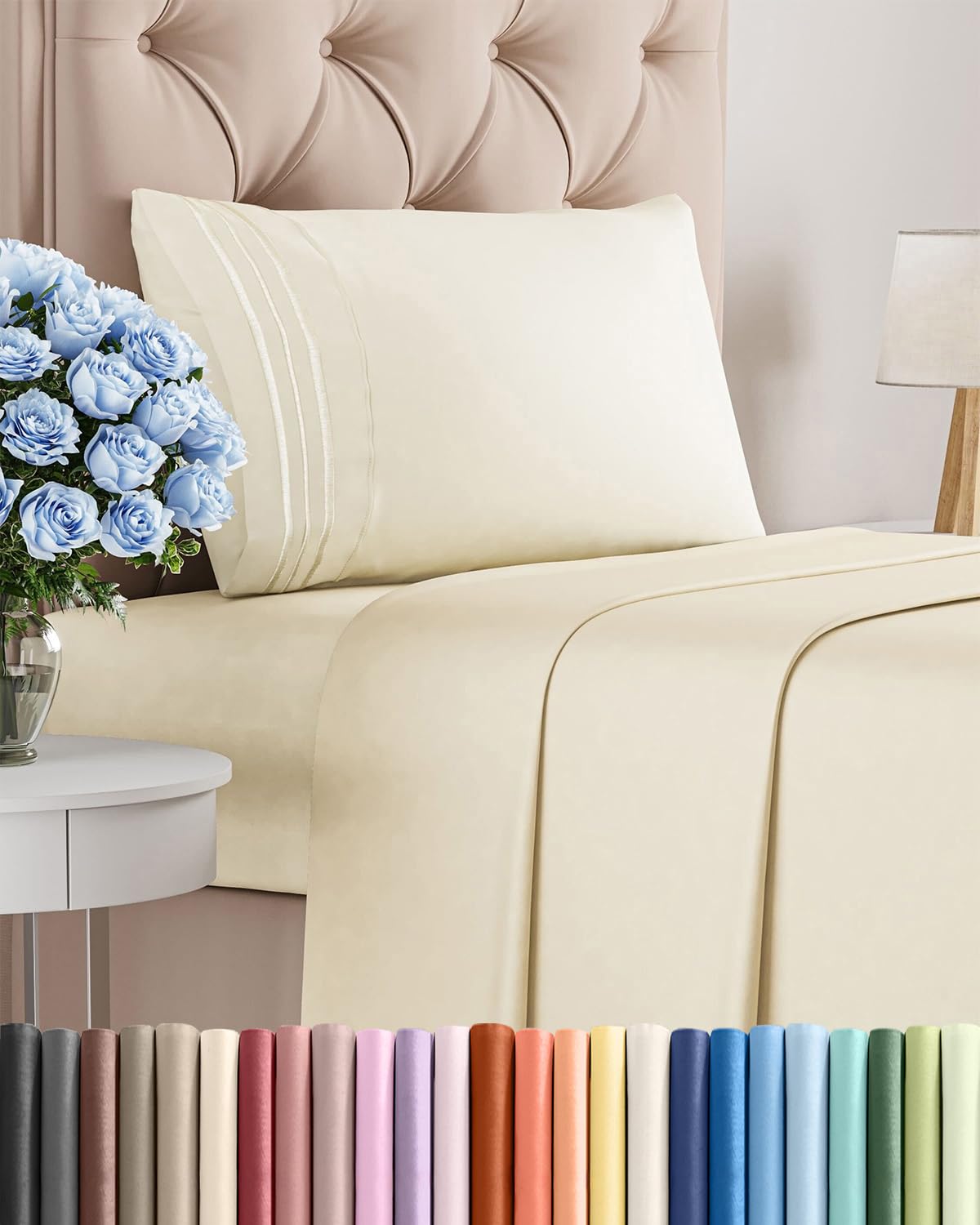 Queen Size 4 Piece Sheet Set - Comfy Breathable & Cooling Sheets - Hotel Luxury Bed Sheets for Women & Men - Deep Pockets, Easy-Fit, Extra Soft and Wrinkle Free Sheets - White Oeko-Tex Bed Sheet Set