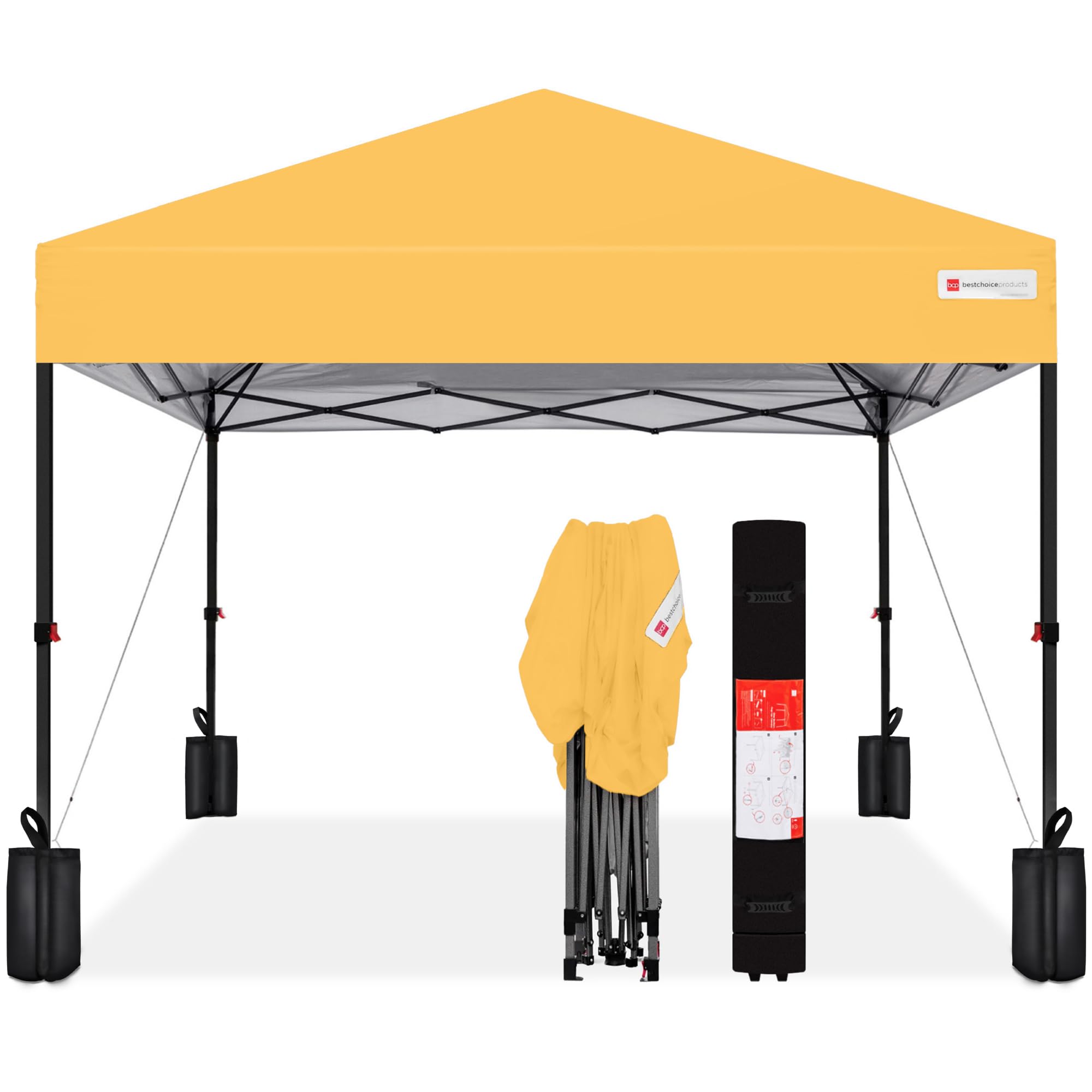 Best Choice Products 10x10ft Pop Up Canopy Tent with Sidewall, 1 Person 1 Minute Set Up, Carry Case, 4 Weight Bags - Pink/White