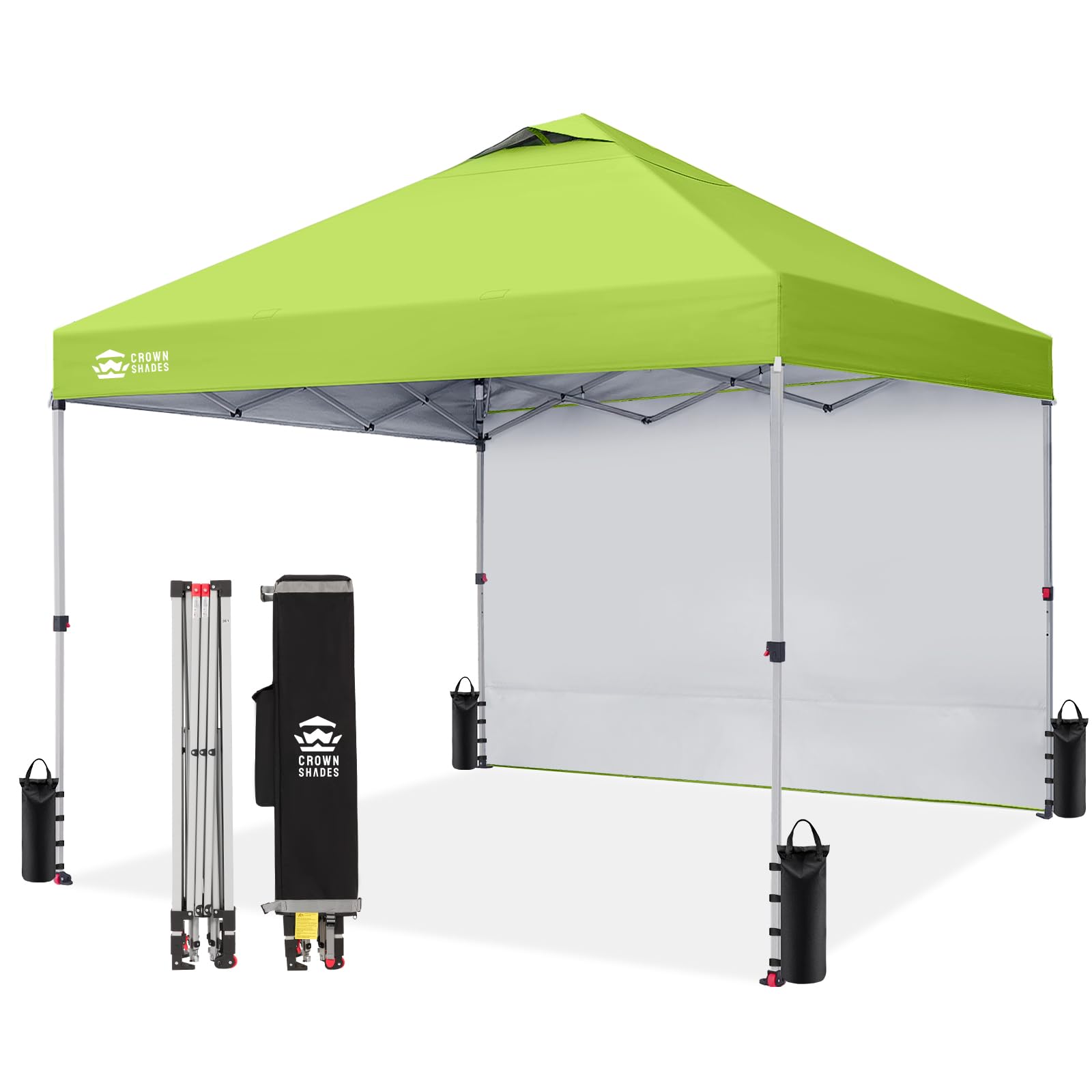 CROWN SHADES 10x10 Pop Up Canopy with 1 Side Wall - Beach Tent with One Push Setup - Outdoor Sun Shade for Events, Parties, Camping - Gazebo with STO-N-Go Cover Bag (White)