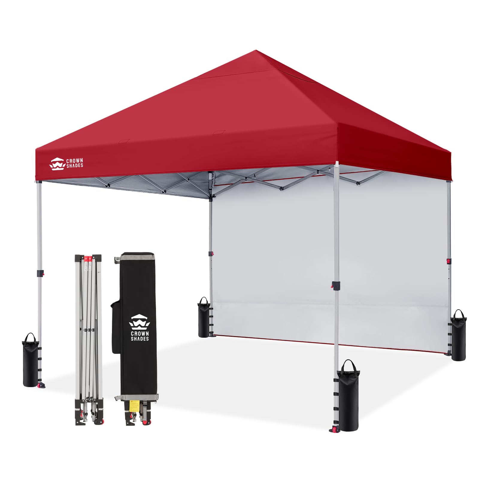 CROWN SHADES 10x10 Pop Up Canopy with 1 Side Wall - Beach Tent with One Push Setup - Outdoor Sun Shade for Events, Parties, Camping - Gazebo with STO-N-Go Cover Bag (White)
