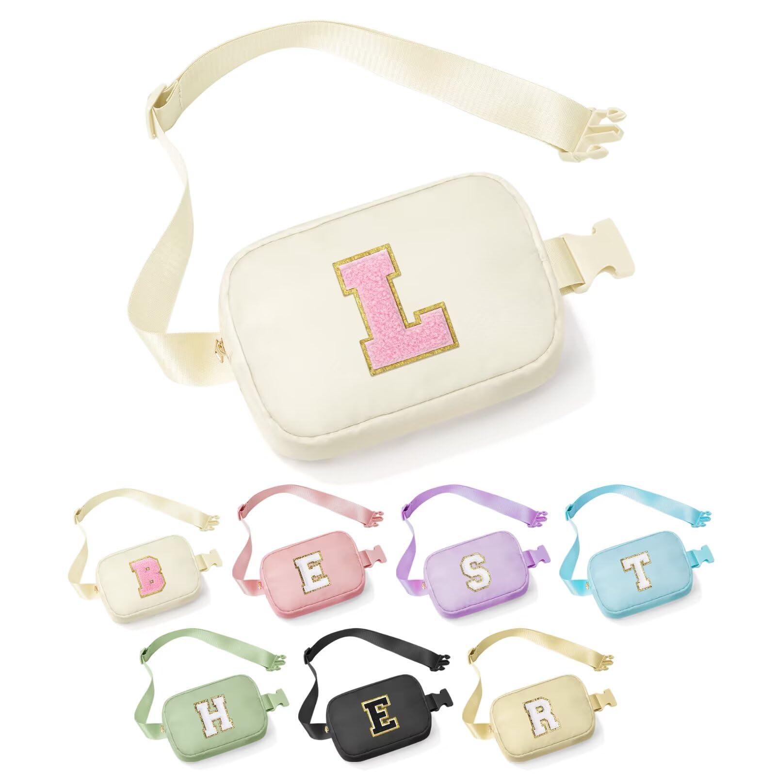 YOOLIFE Sisters Gifts - Pink Initial Crossbody Bag Belt Bag for Sister