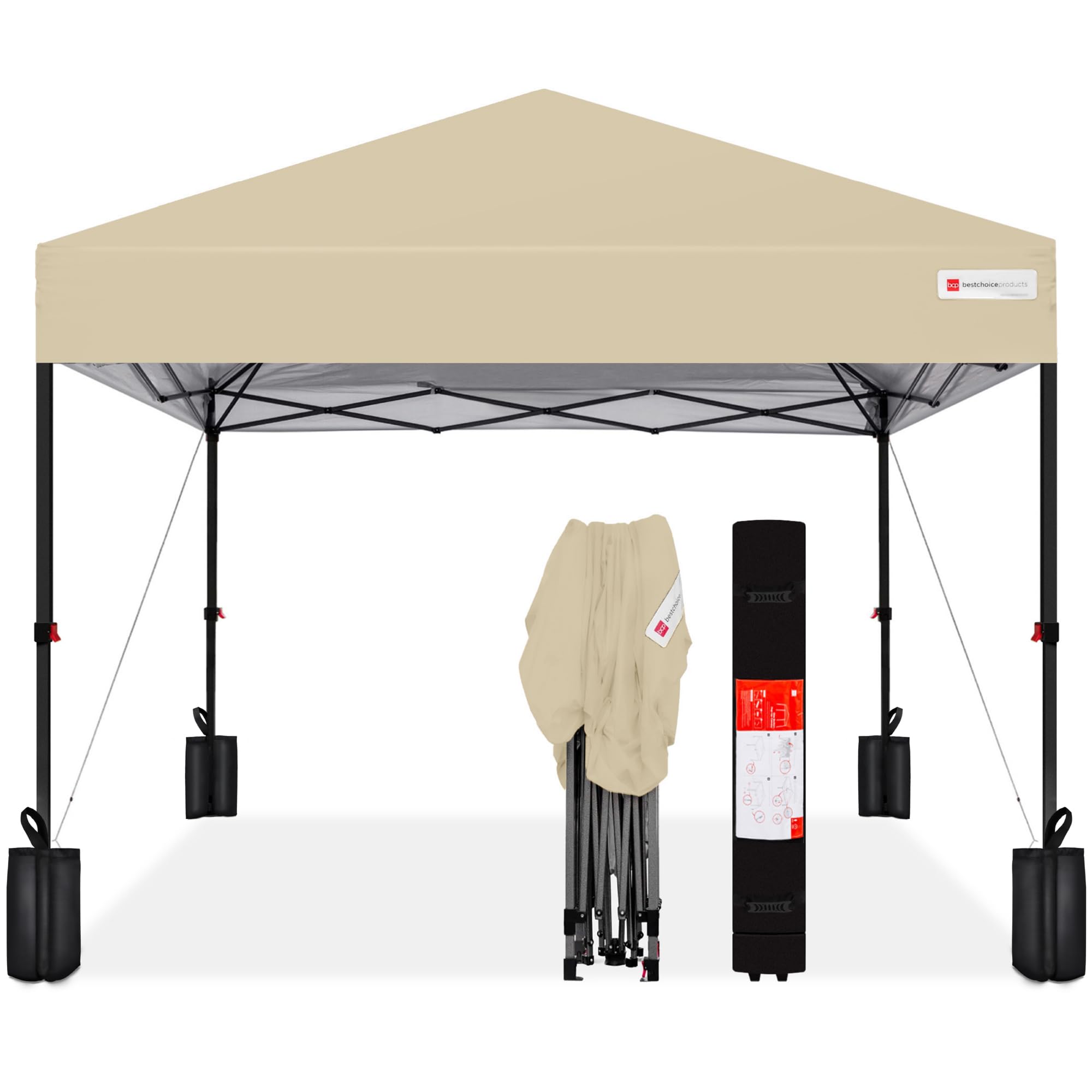 Best Choice Products 10x10ft Pop Up Canopy Tent with Sidewall, 1 Person 1 Minute Set Up, Carry Case, 4 Weight Bags - Pink/White