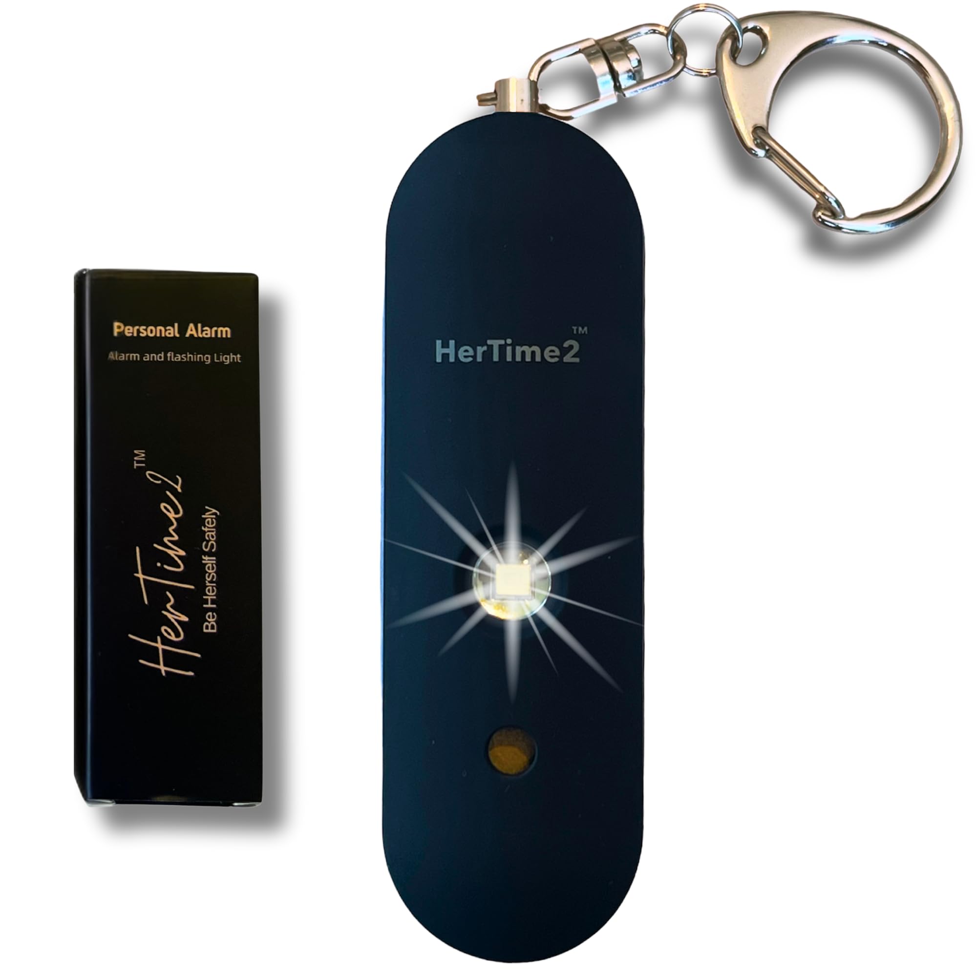 HerTime2 Personal Safety Alarm for Women - Loud Self Defense Siren, Waterproof Keychain with Strobe Light - Battery Powered, Rose Gold