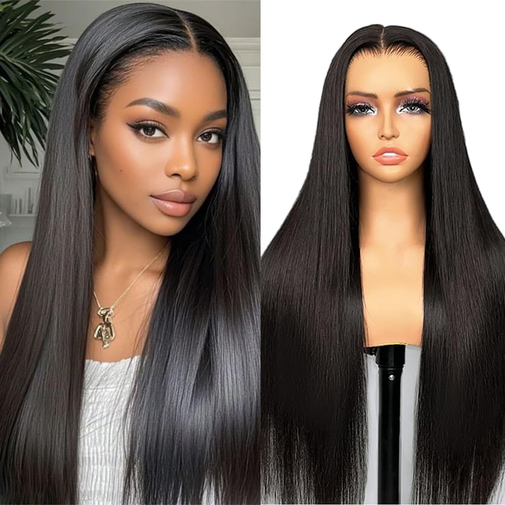 TTSMINS 13x6 Lace Front Wigs Human Hair for Women 180 Density HD Transparent 28 Inch Straight Lace Front Wigs Human Hair Pre Plucked Glueless Lace Frontal Wigs Natural Black Color
