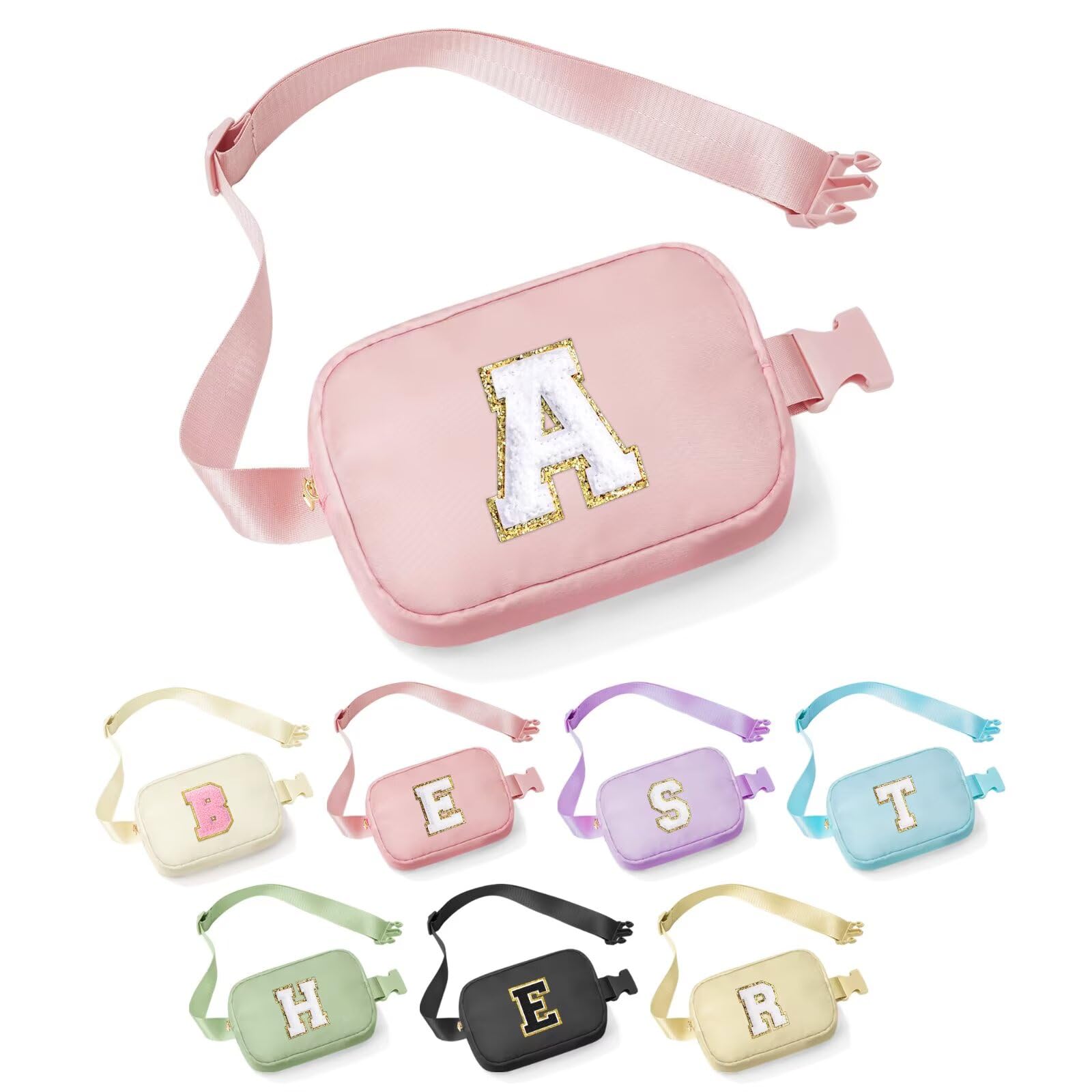YOOLIFE Sisters Gifts - Pink Initial Crossbody Bag Belt Bag for Sister